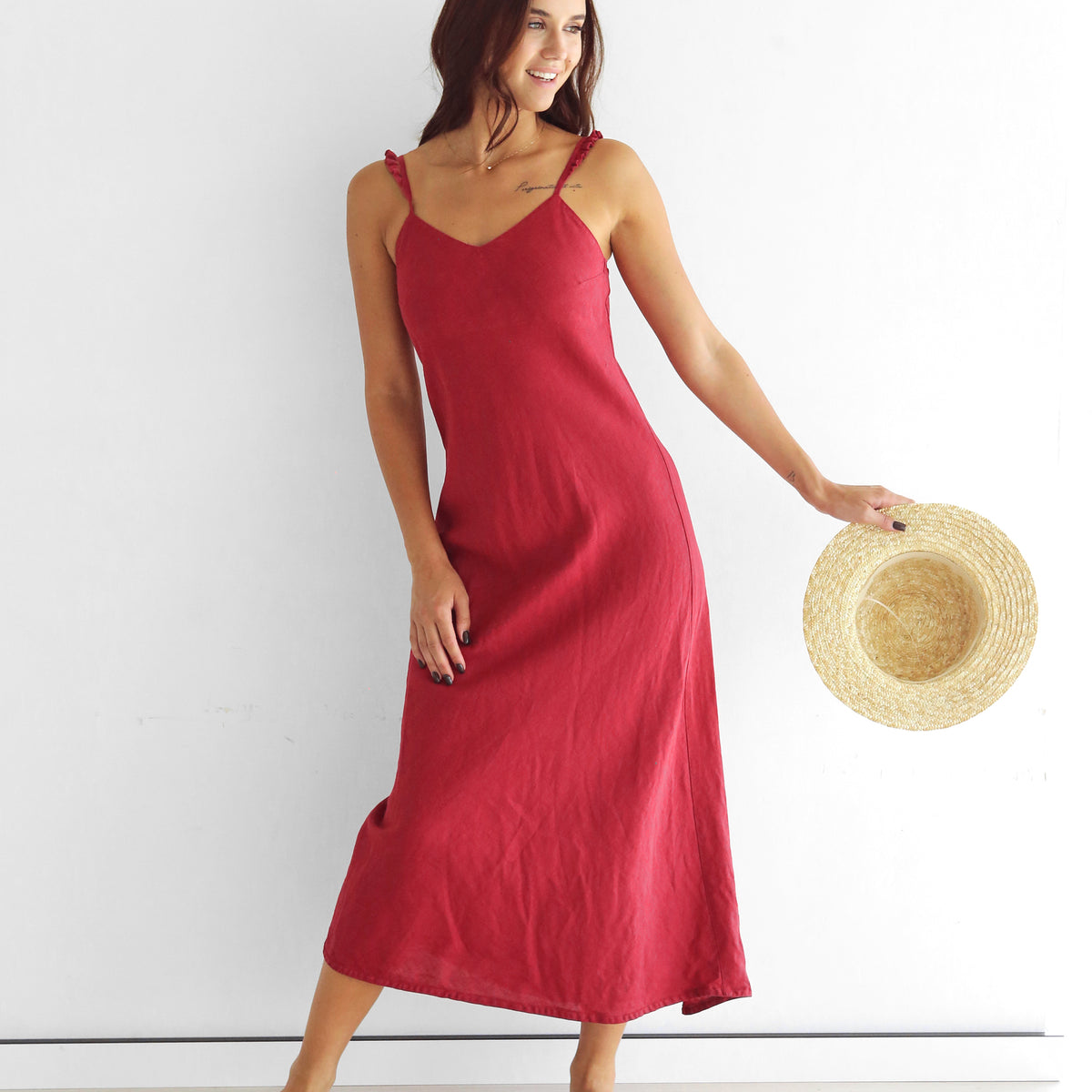 Womens Maxi Linen Dress Iris in Red M Womens Maxi Linen Dress Iris in Red M