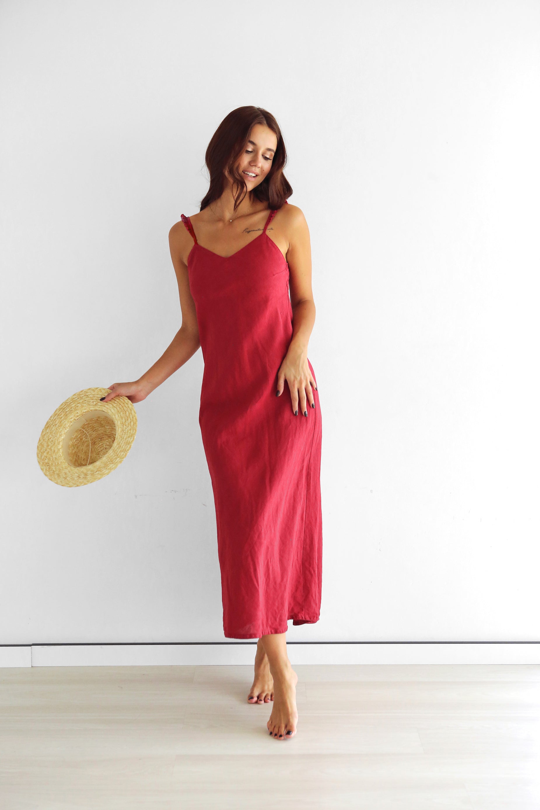 Womens Maxi Linen Dress IRIS in Red M Womens Maxi Linen Dress IRIS in Red M