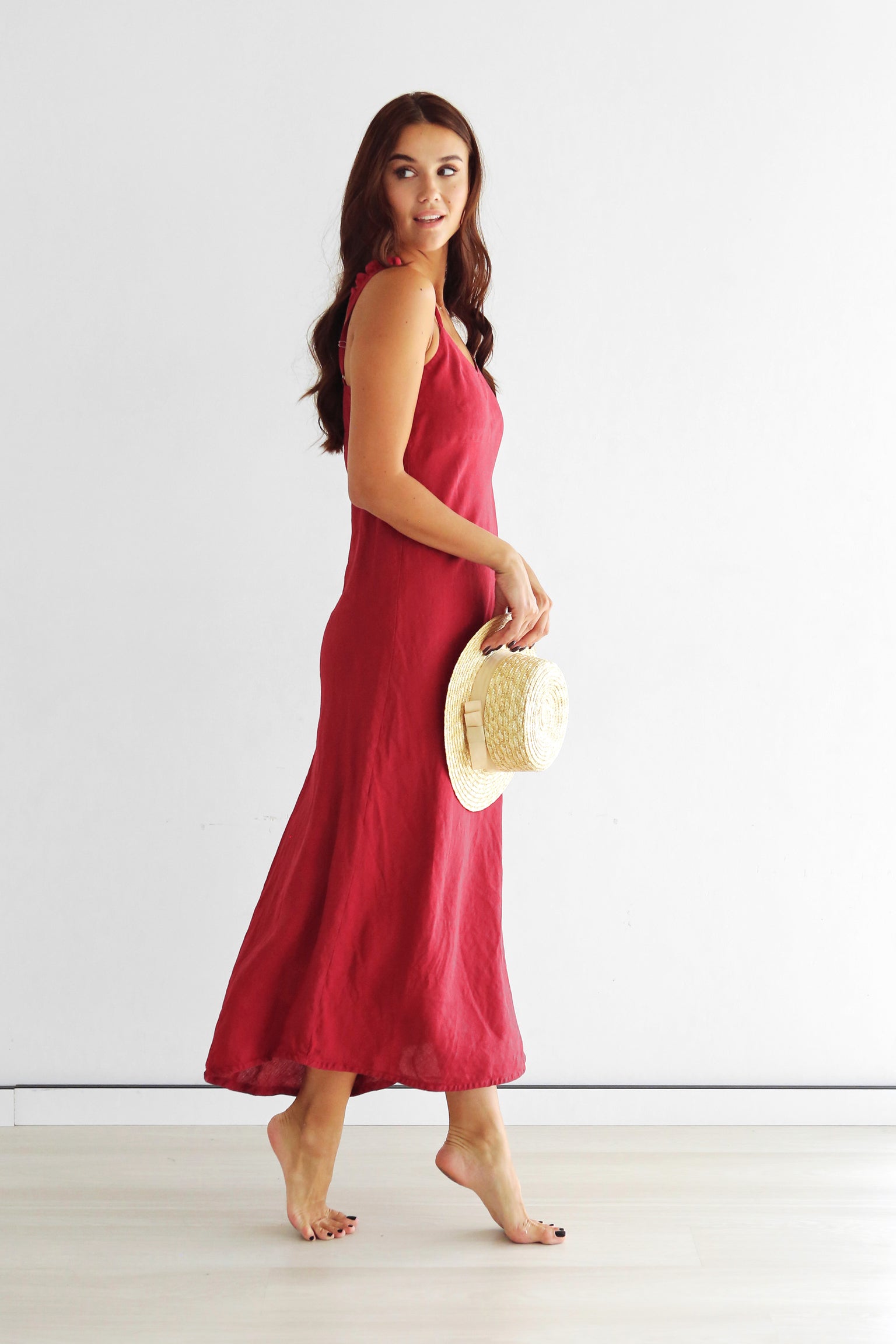 Womens Maxi Linen Dress IRIS in Red M Womens Maxi Linen Dress IRIS in Red M