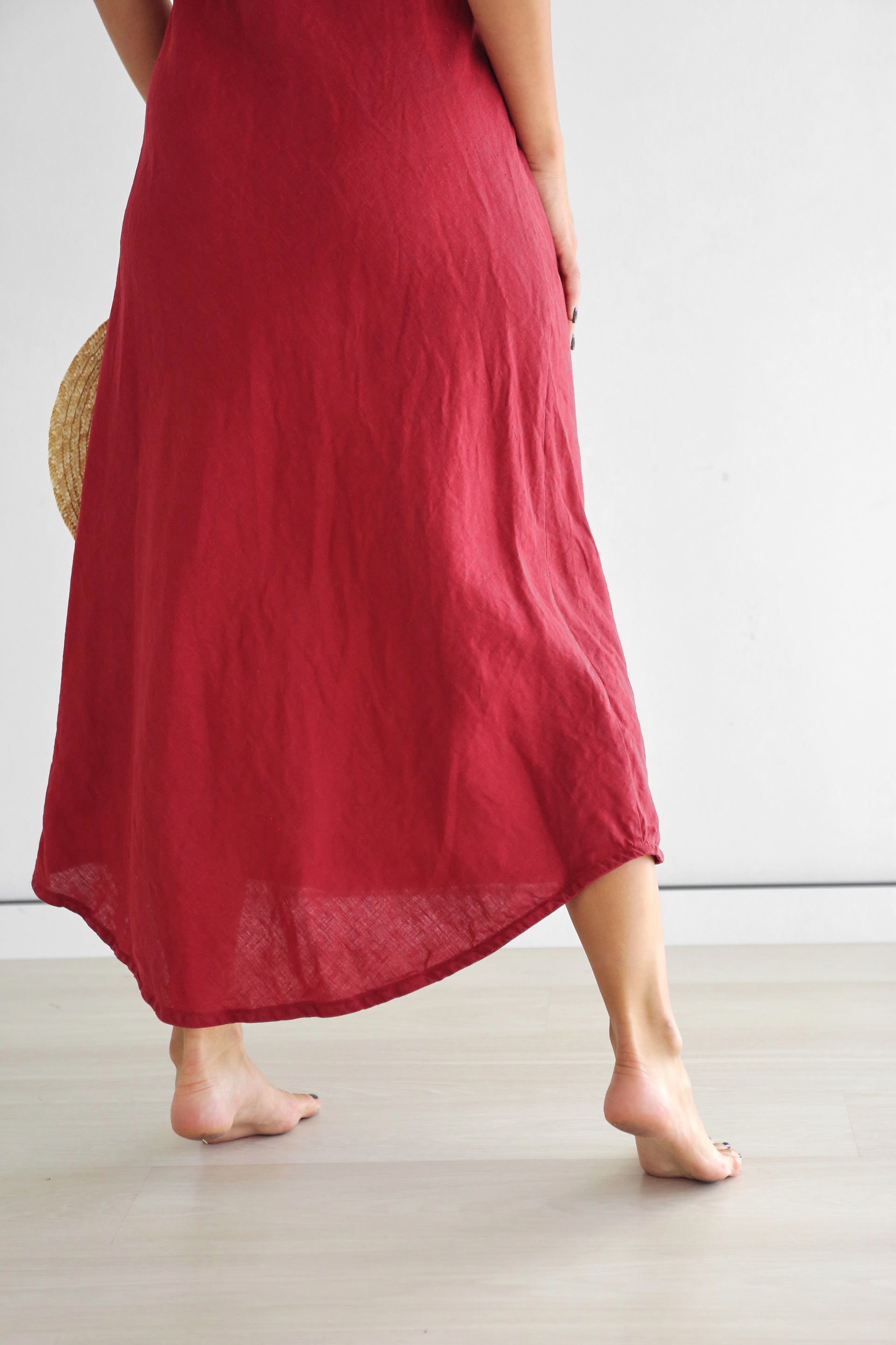 Womens Maxi Linen Dress IRIS in Red M Womens Maxi Linen Dress IRIS in Red M