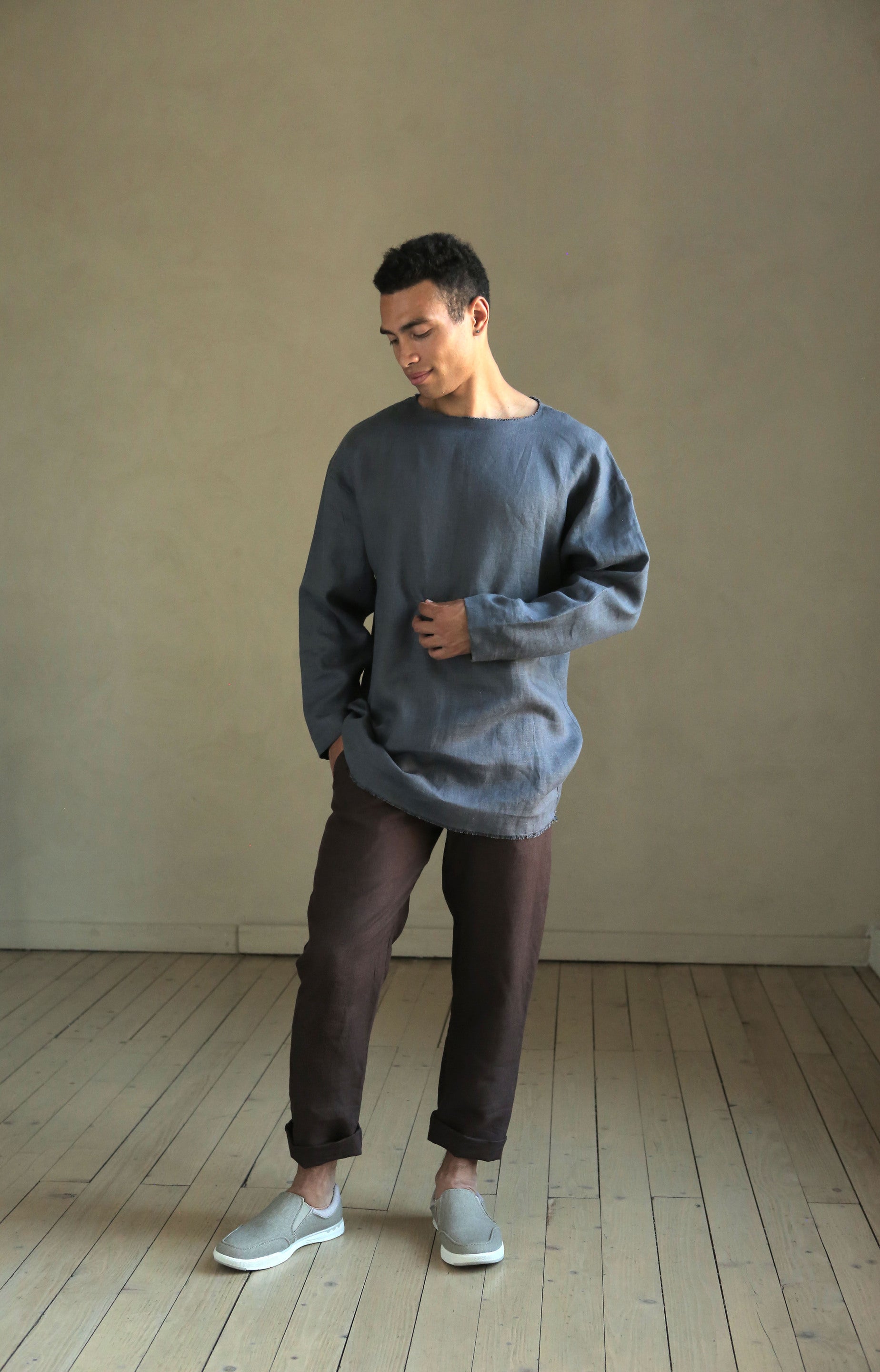 Men’s linen oversizes sweatshirt SAGE in Dark grey