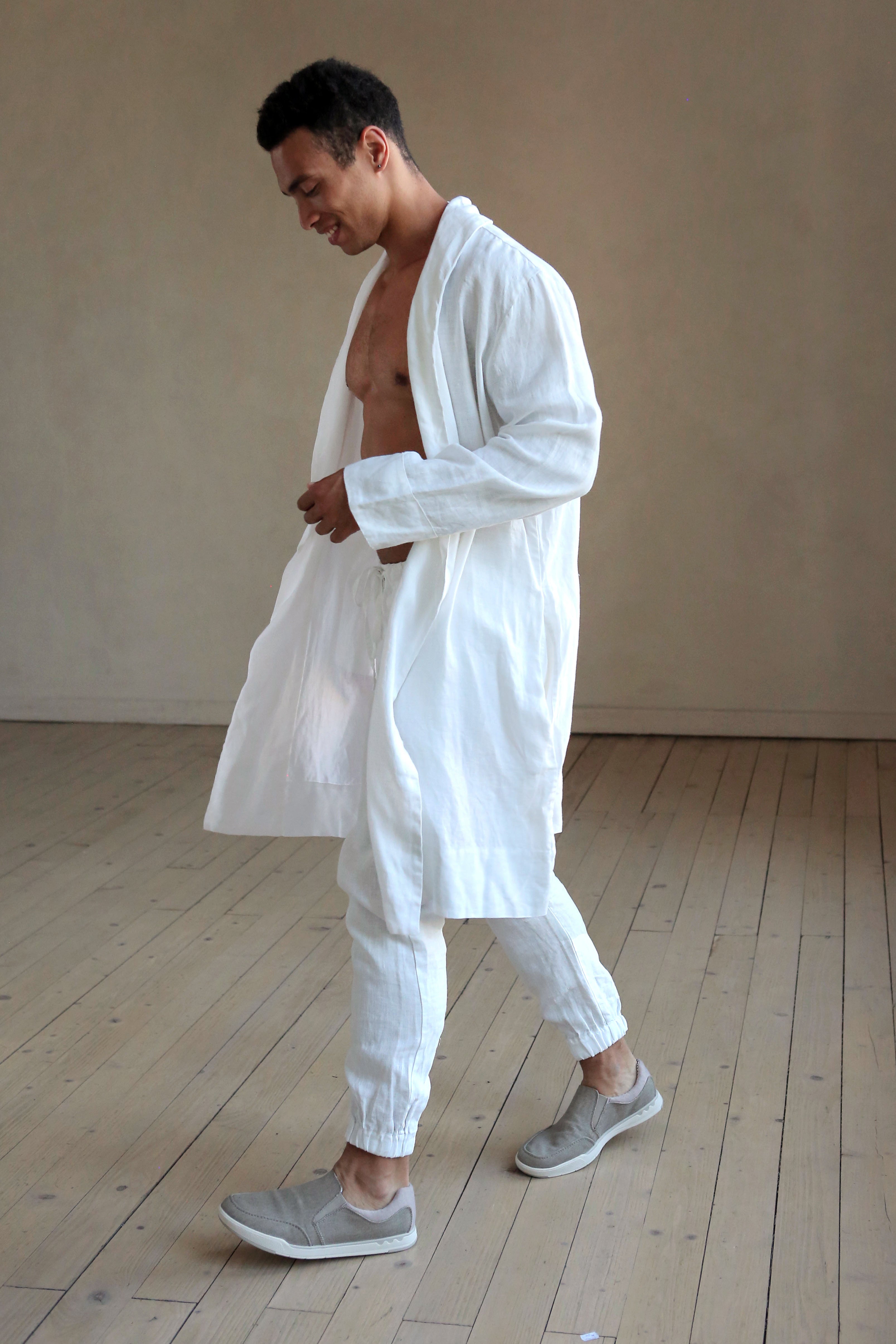Men’s linen bathrobe JUNIPER in White