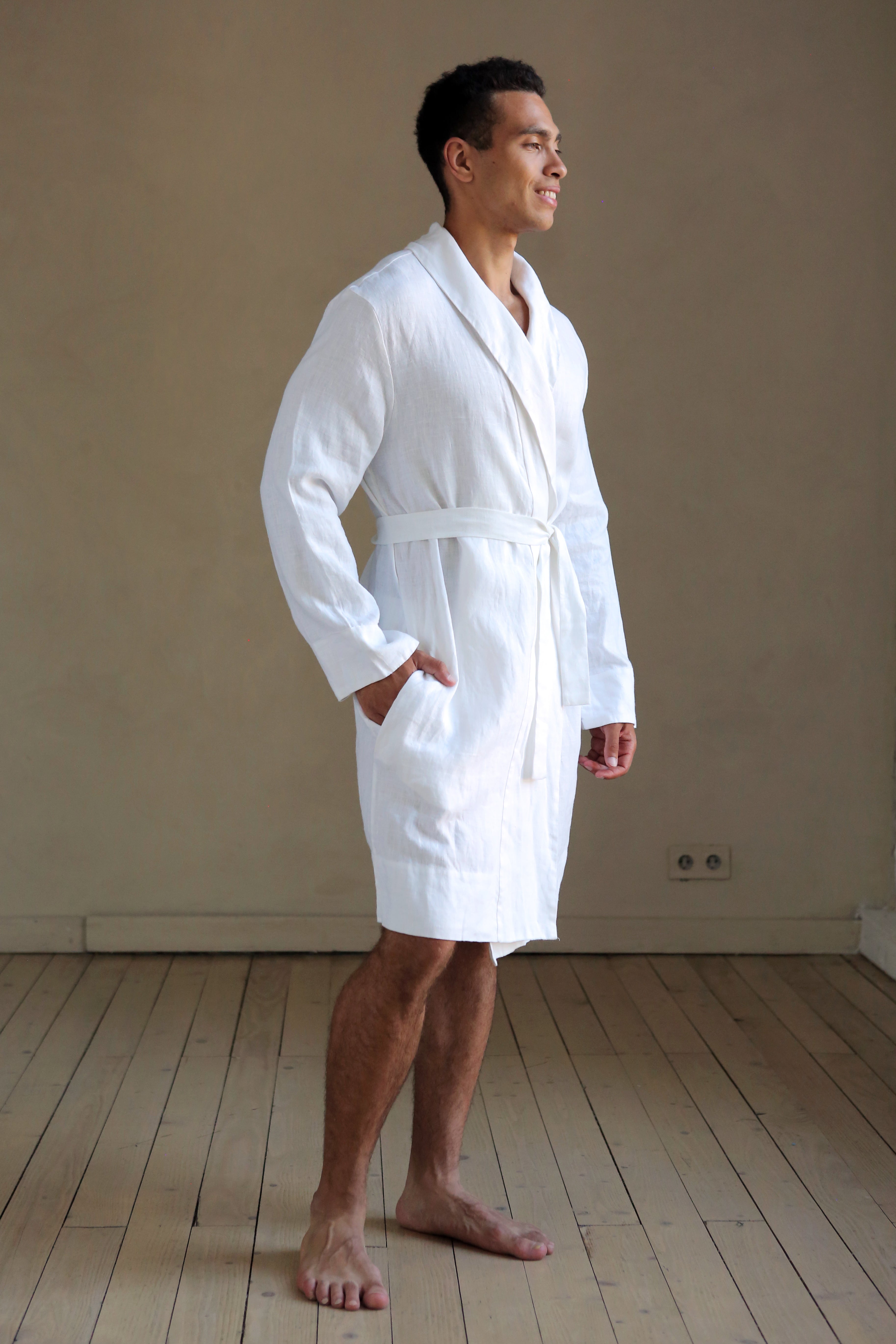 Men’s linen bathrobe JUNIPER in White