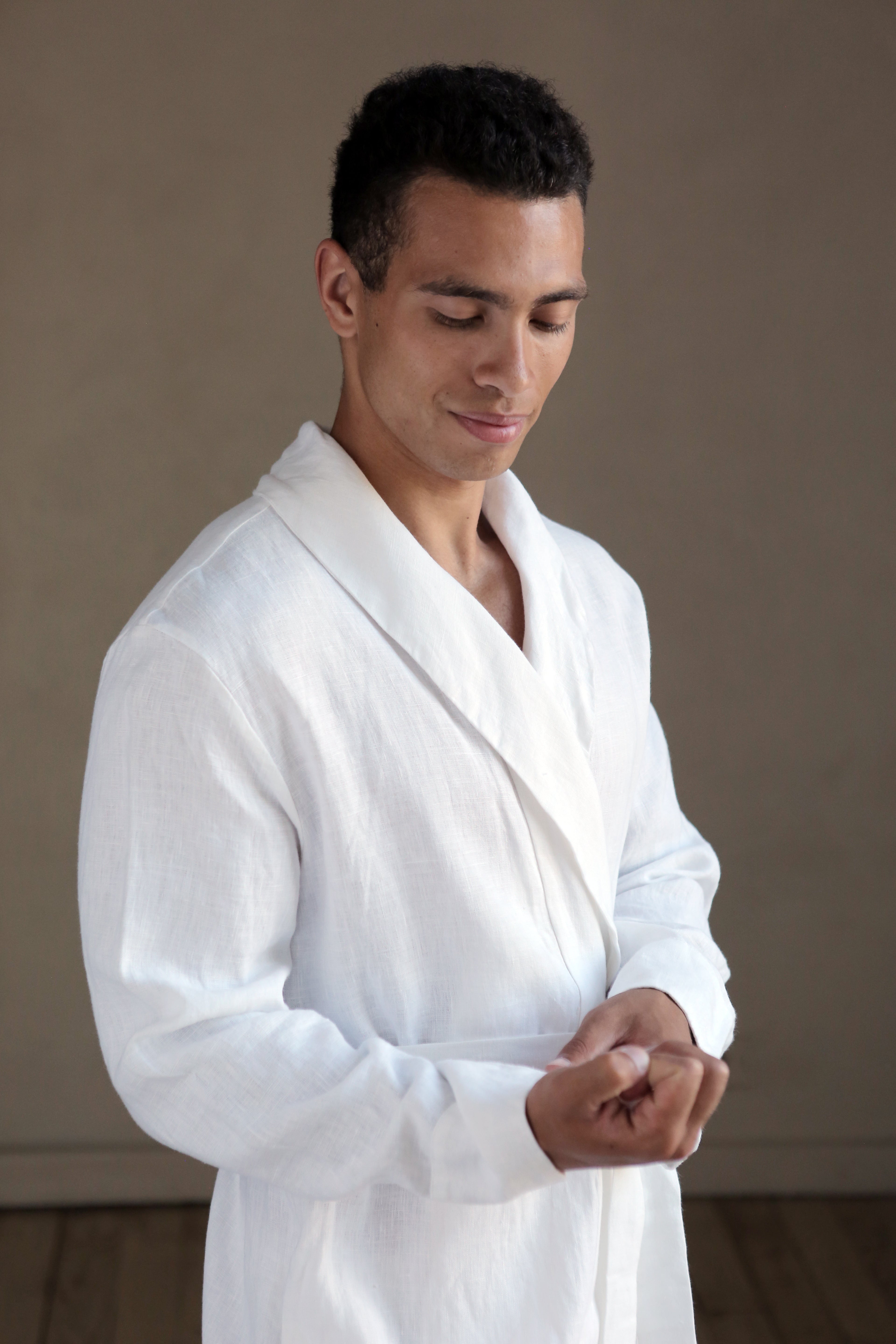 Men’s linen bathrobe JUNIPER in White
