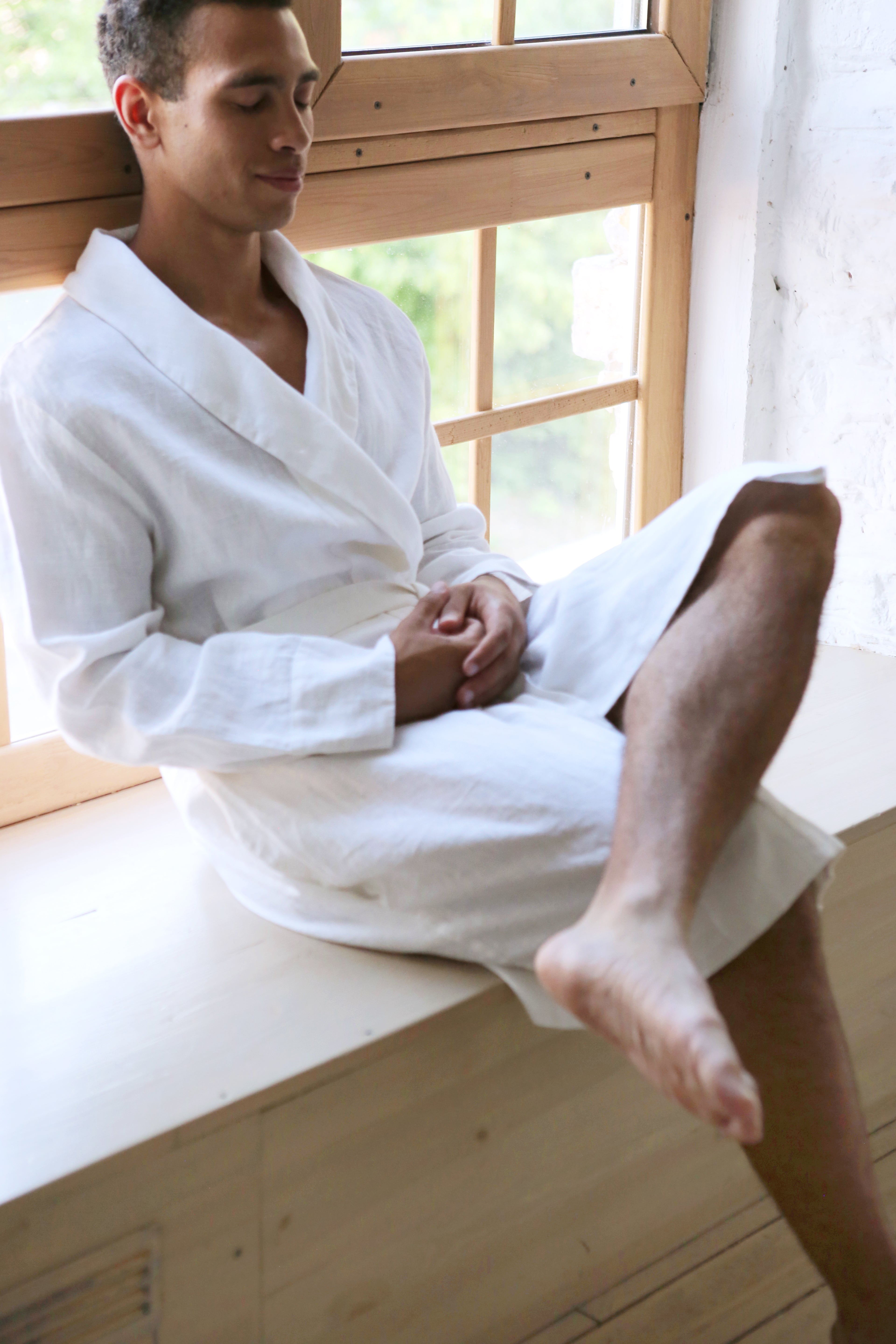 Men’s linen bathrobe JUNIPER in White