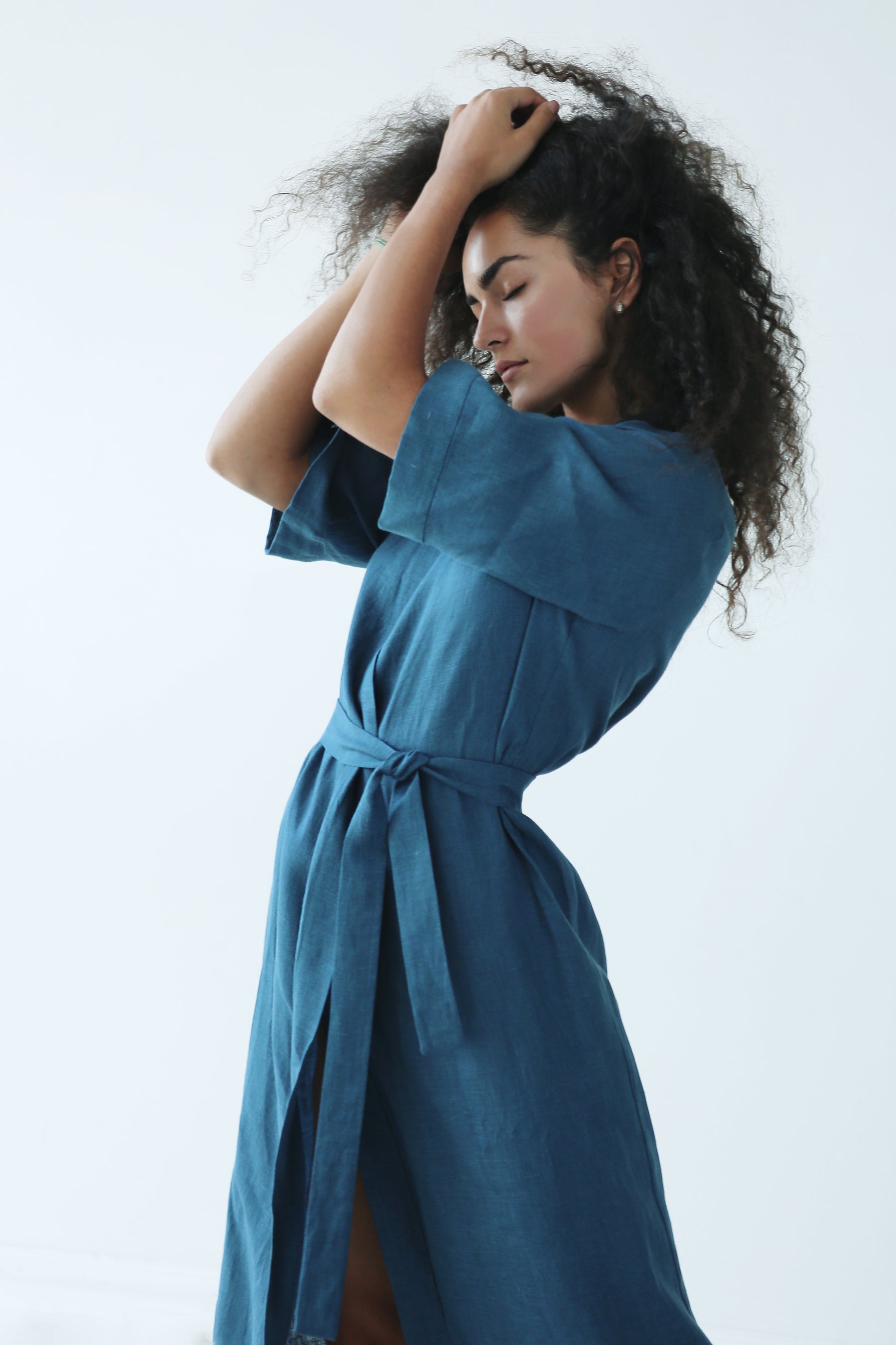 Women’s Long Linen Kimono UME in Navy blue