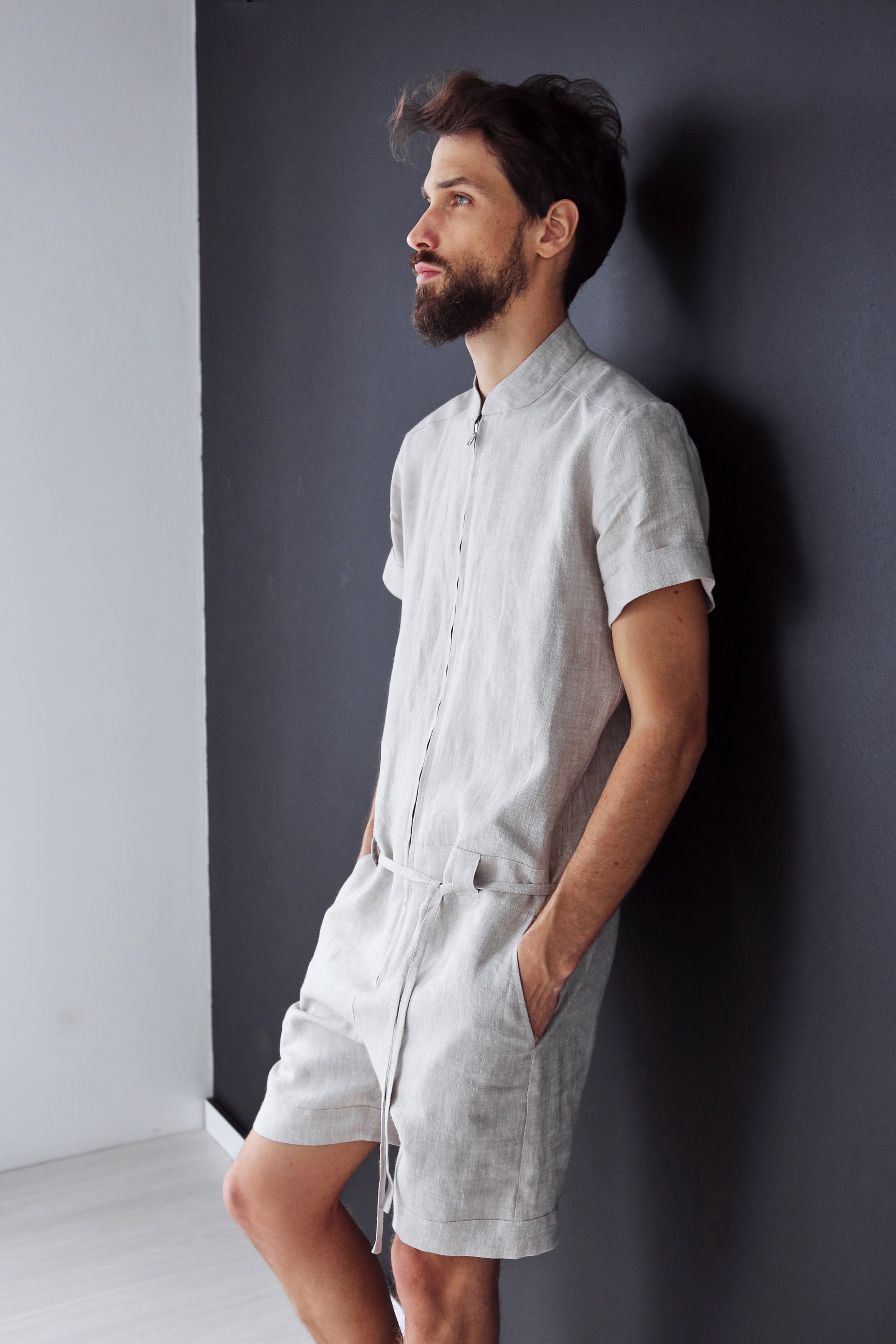 Mens Linen Romper PANDAN in Beige