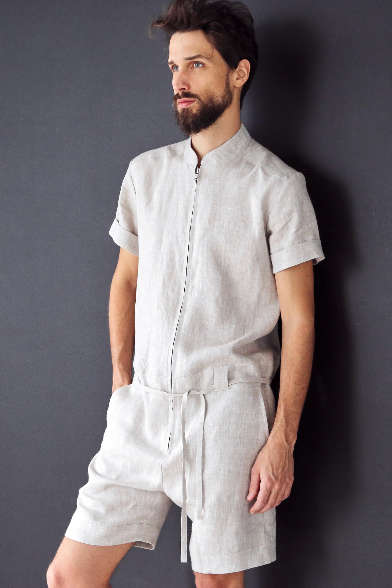 Mens Linen Romper PANDAN in Beige