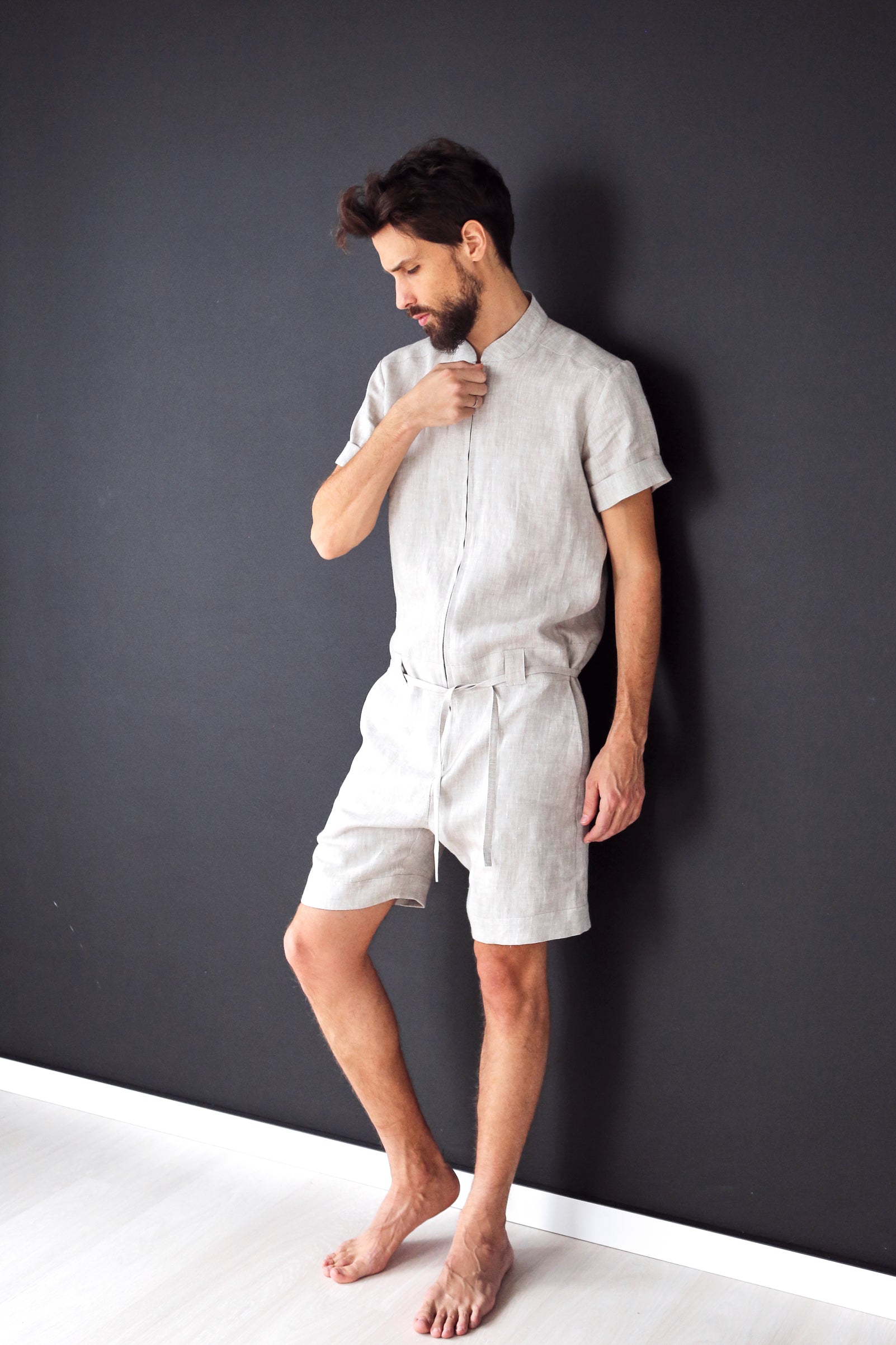 Mens Linen Romper PANDAN in Beige