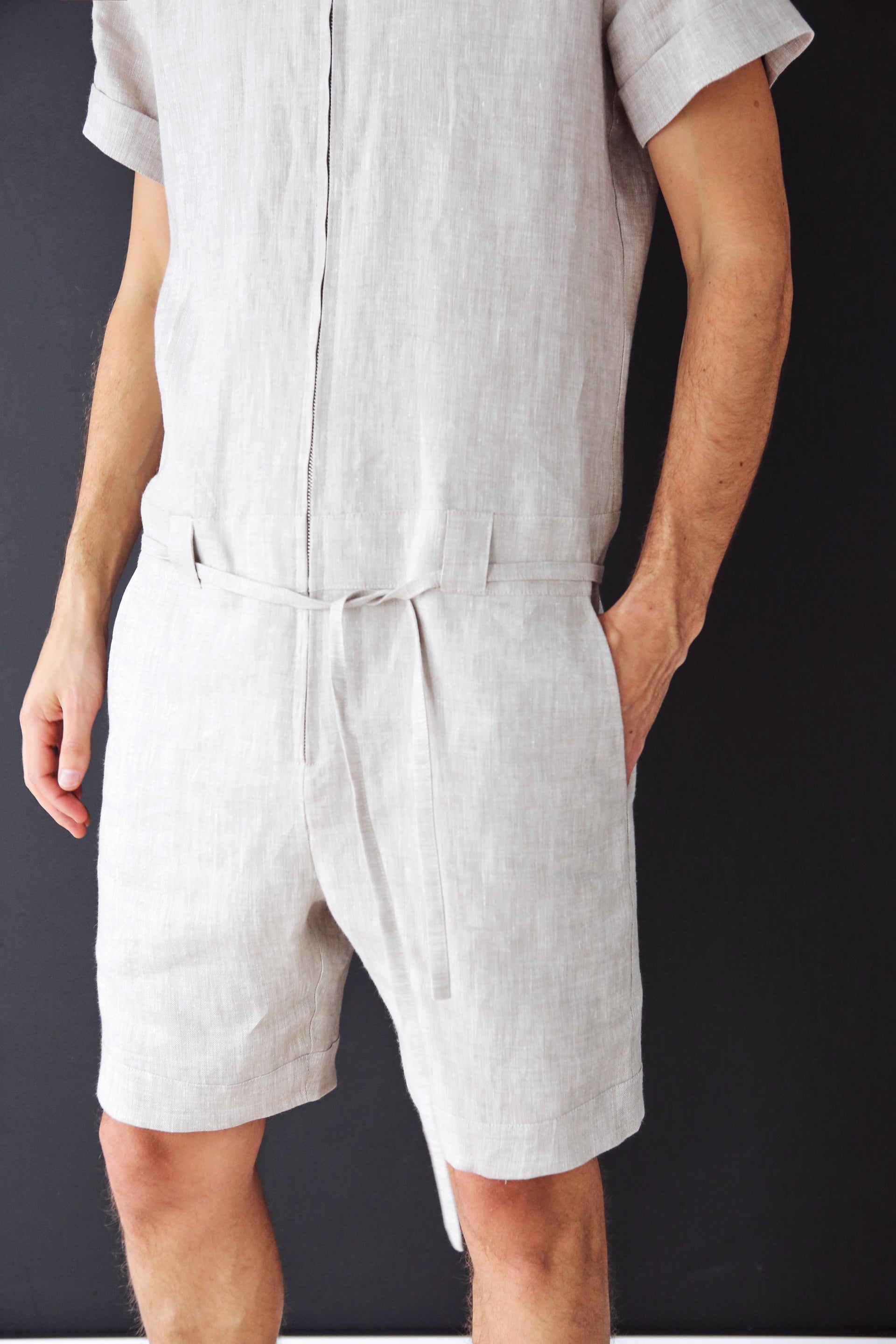 Mens Linen Romper PANDAN in Beige