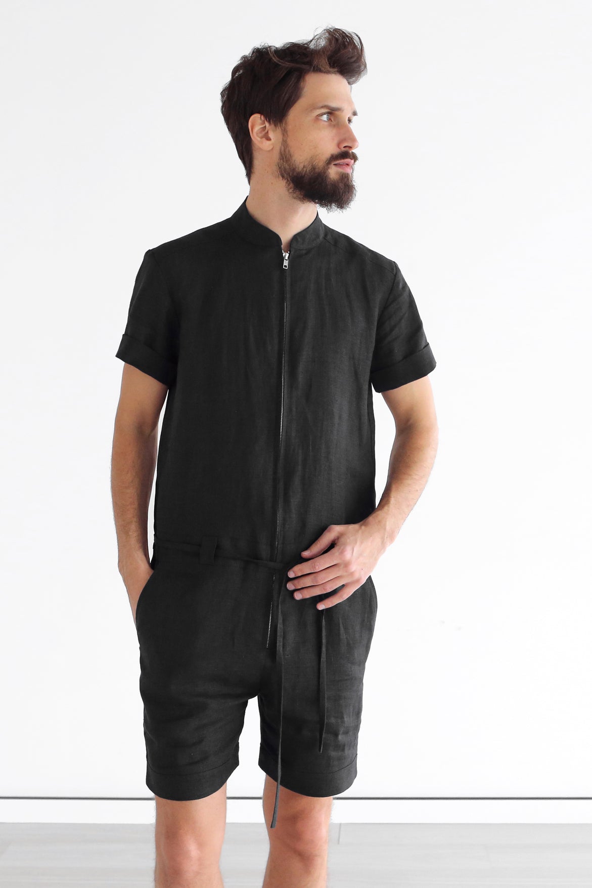 Mens Linen Romper PANDAN in Black