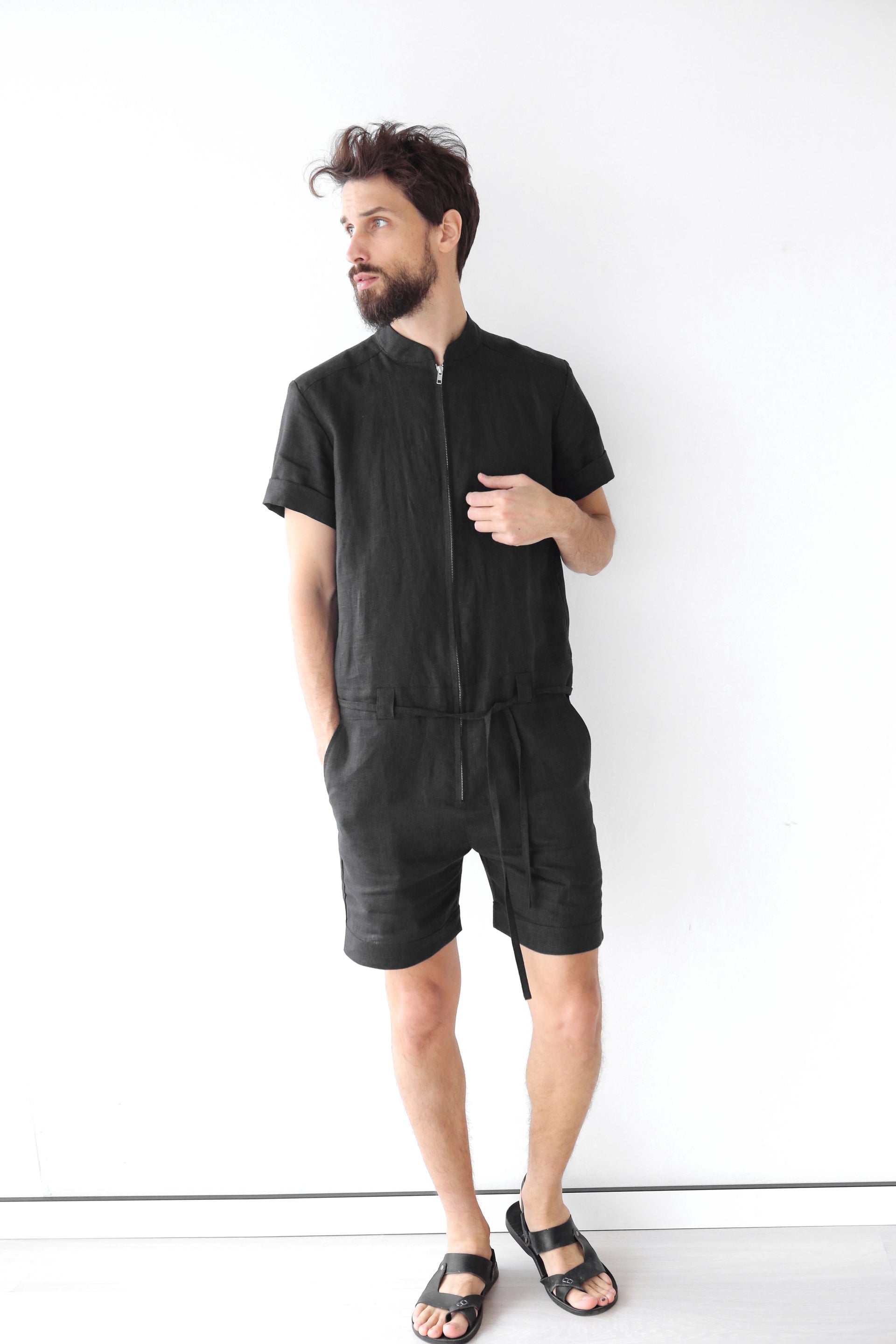 Mens Linen Romper PANDAN in Black