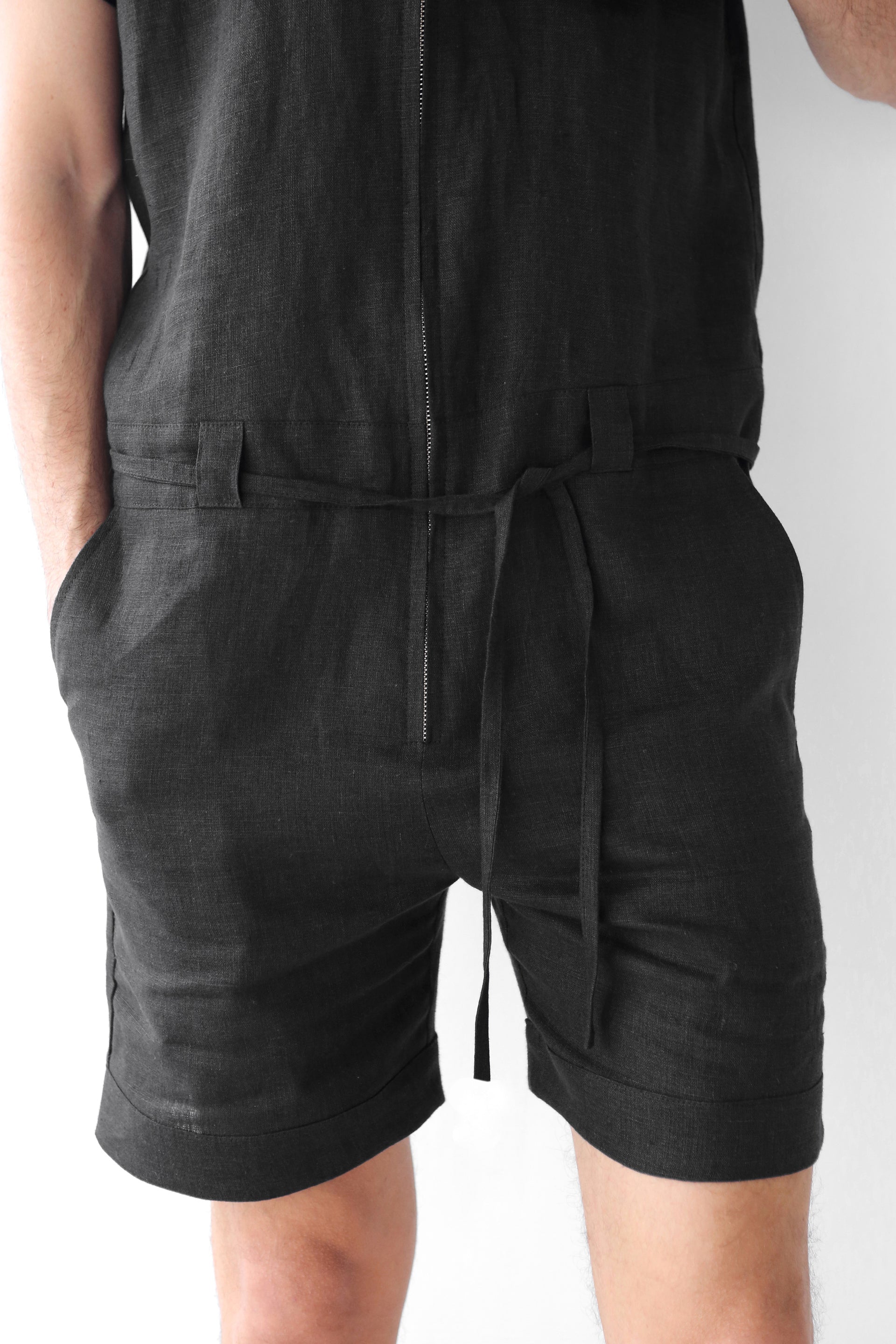 Mens Linen Romper PANDAN in Black
