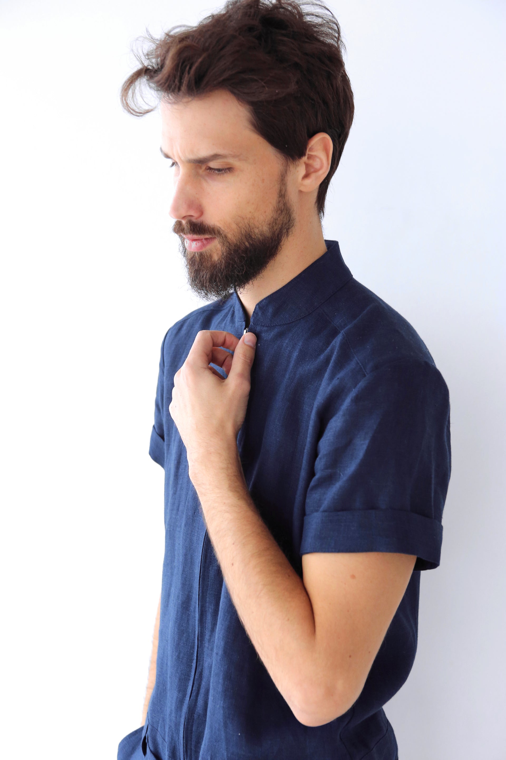 Mens Linen Romper PANDAN in Dark blue