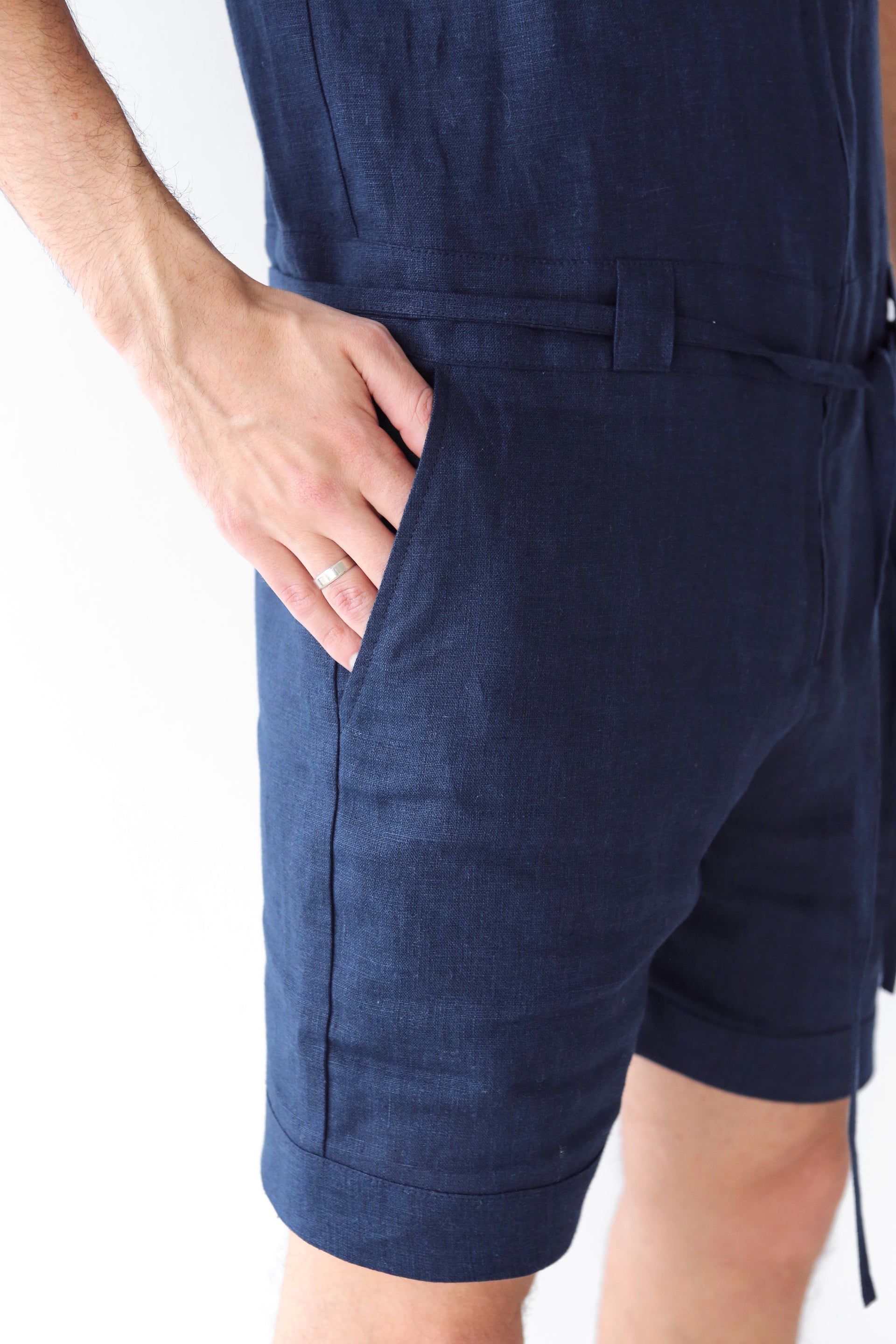Mens Linen Romper PANDAN in Dark blue