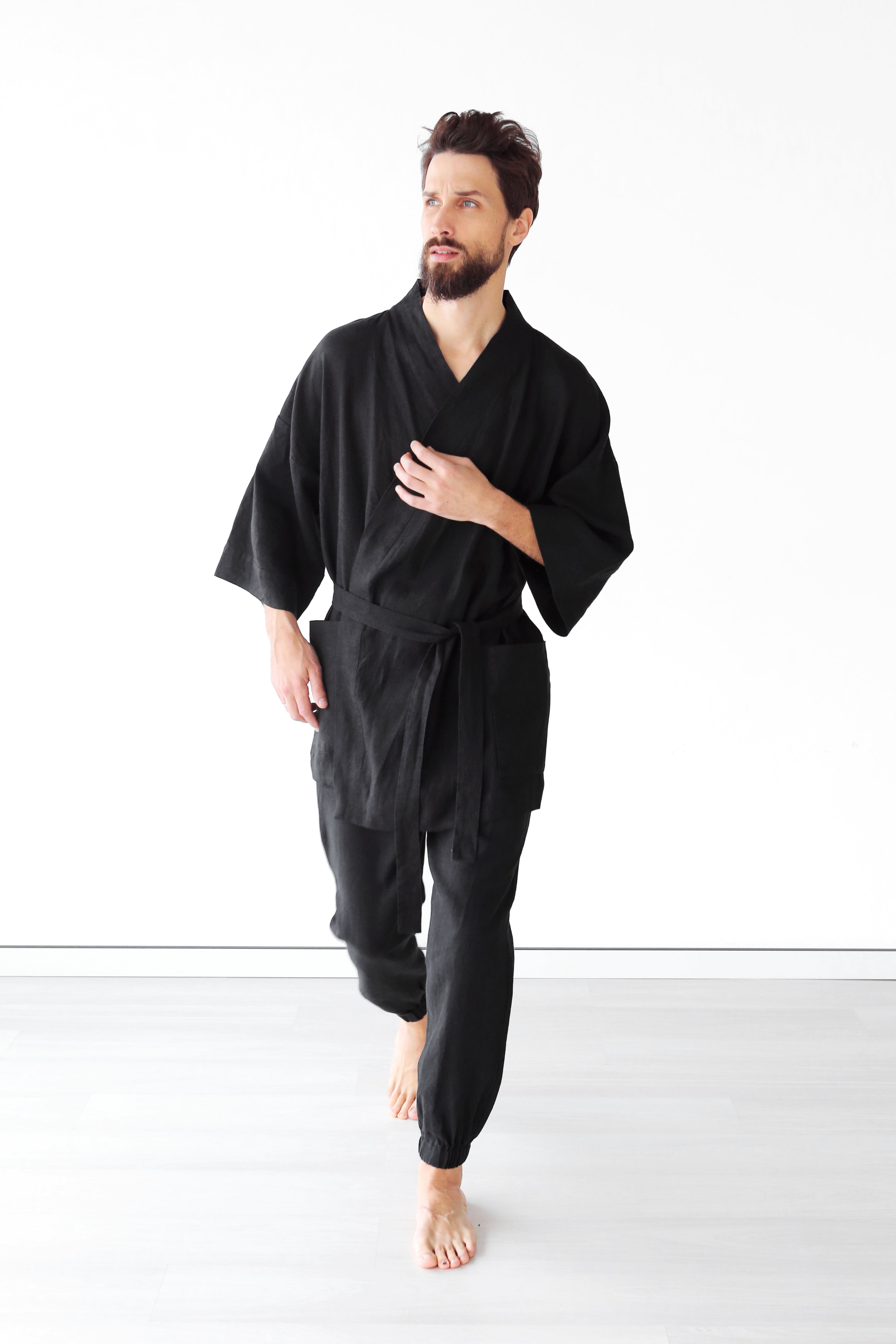 Men’s linen kimono SUGI in Black