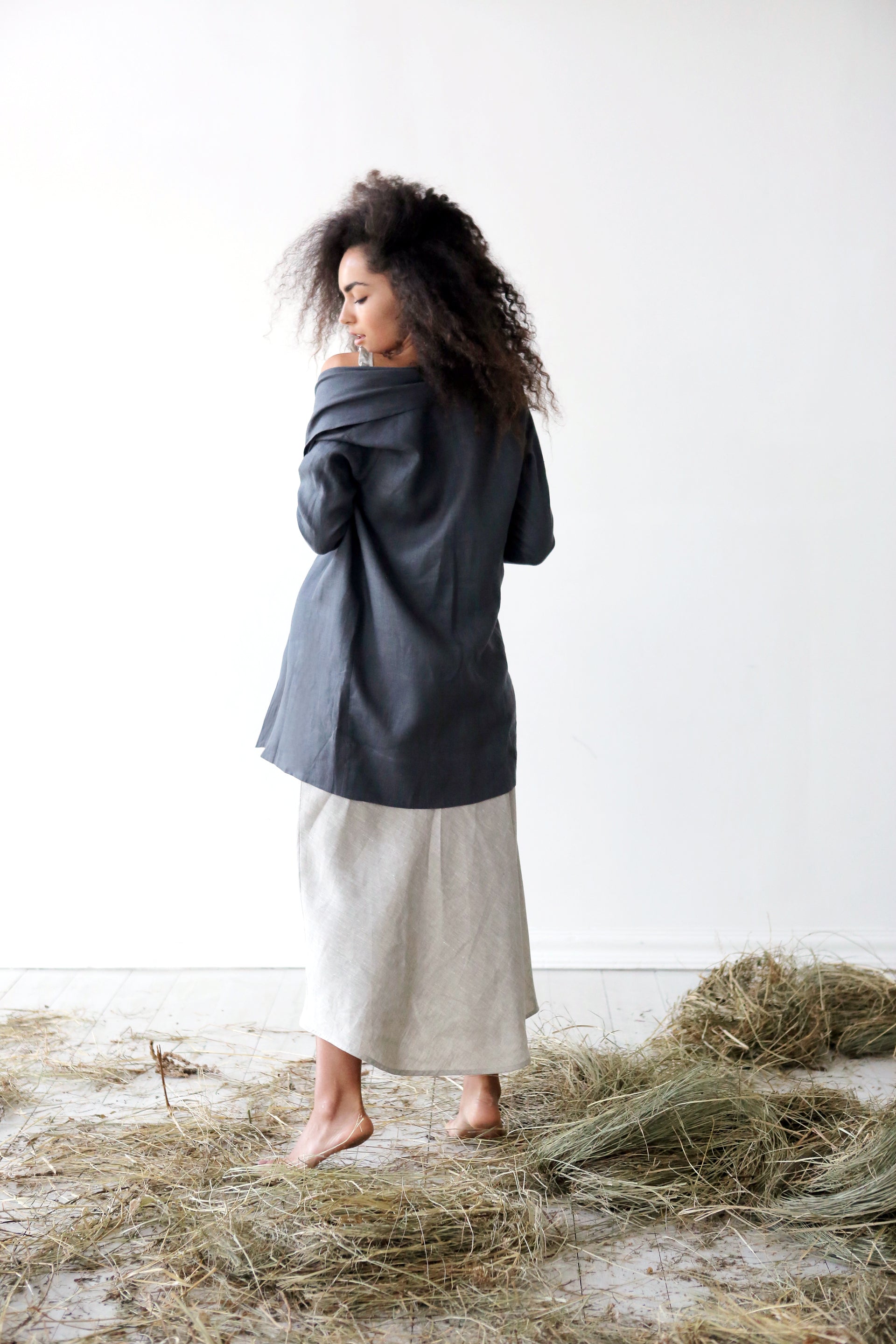 Women's Linen Cardigan DALEA in Dark grey