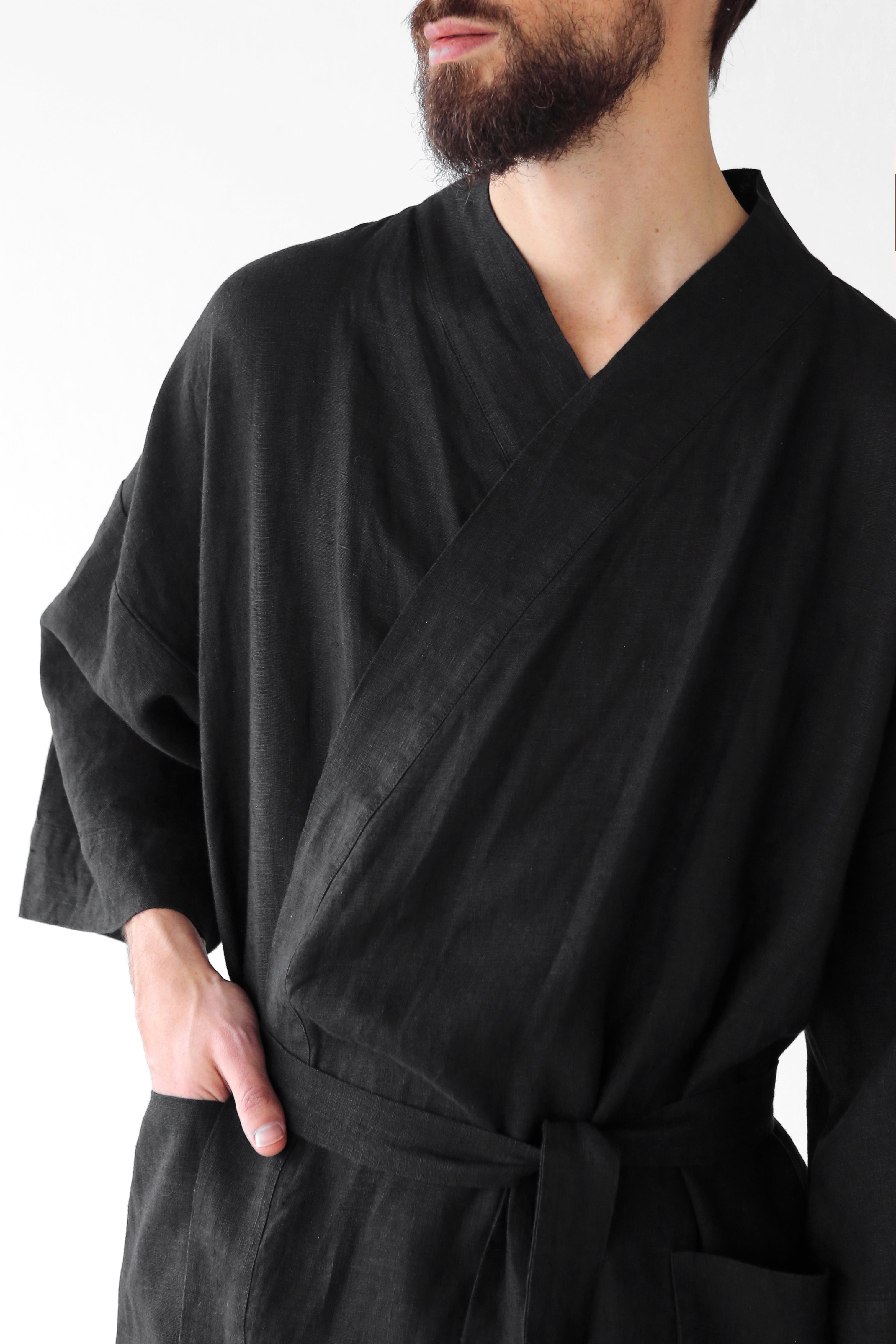 Men’s linen kimono SUGI in Black