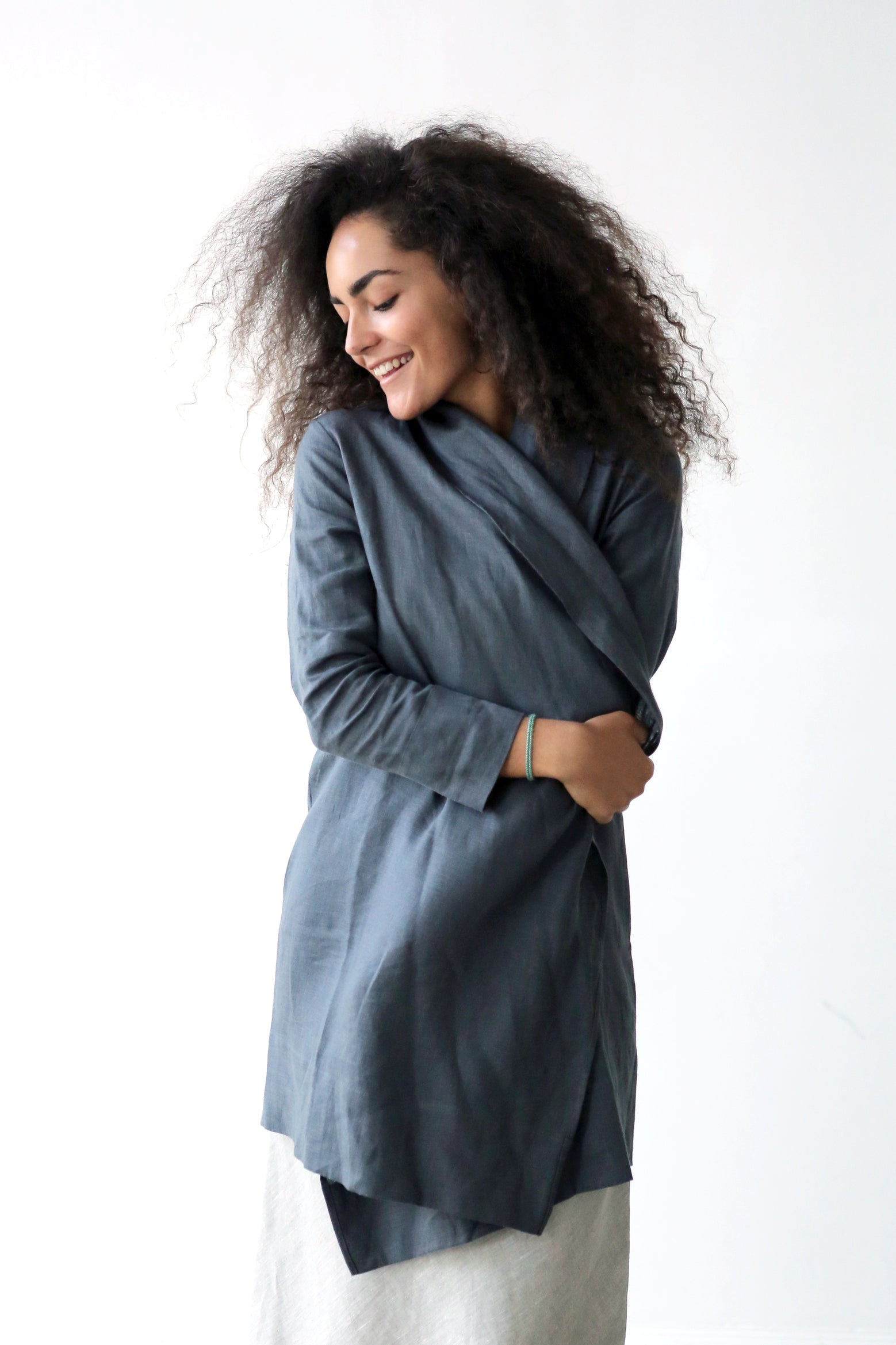 Women's Linen Cardigan DALEA in Dark grey