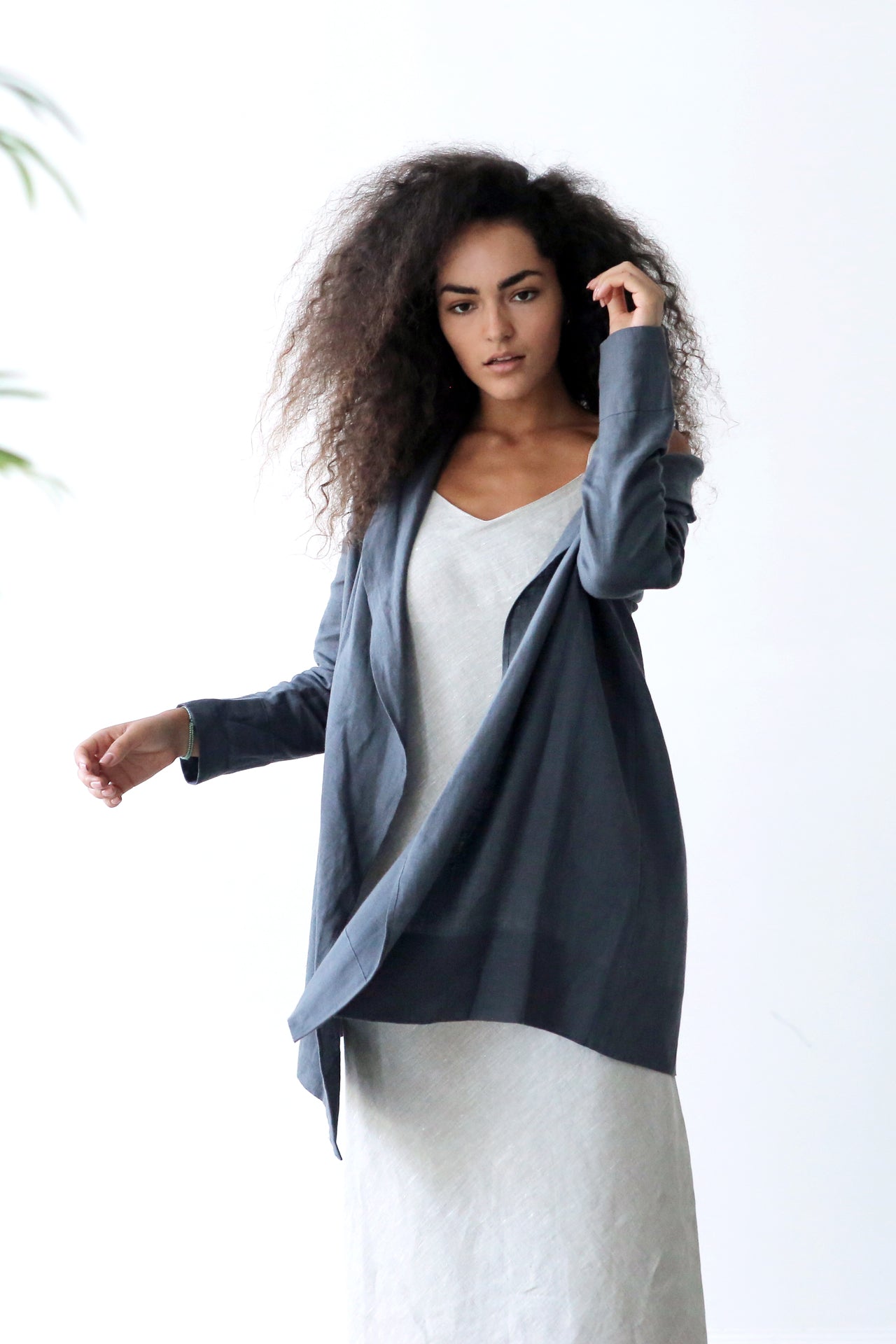 Women's Linen Cardigan DALEA in Dark grey