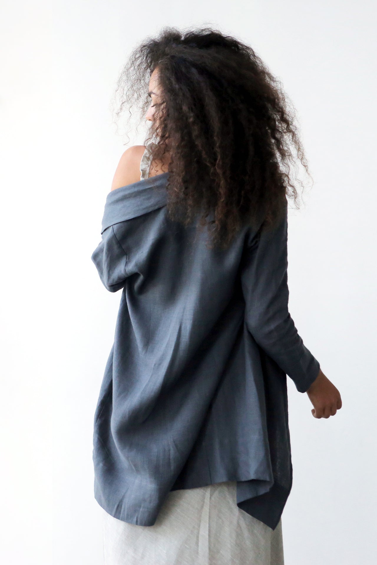 Women's Linen Cardigan DALEA in Dark grey