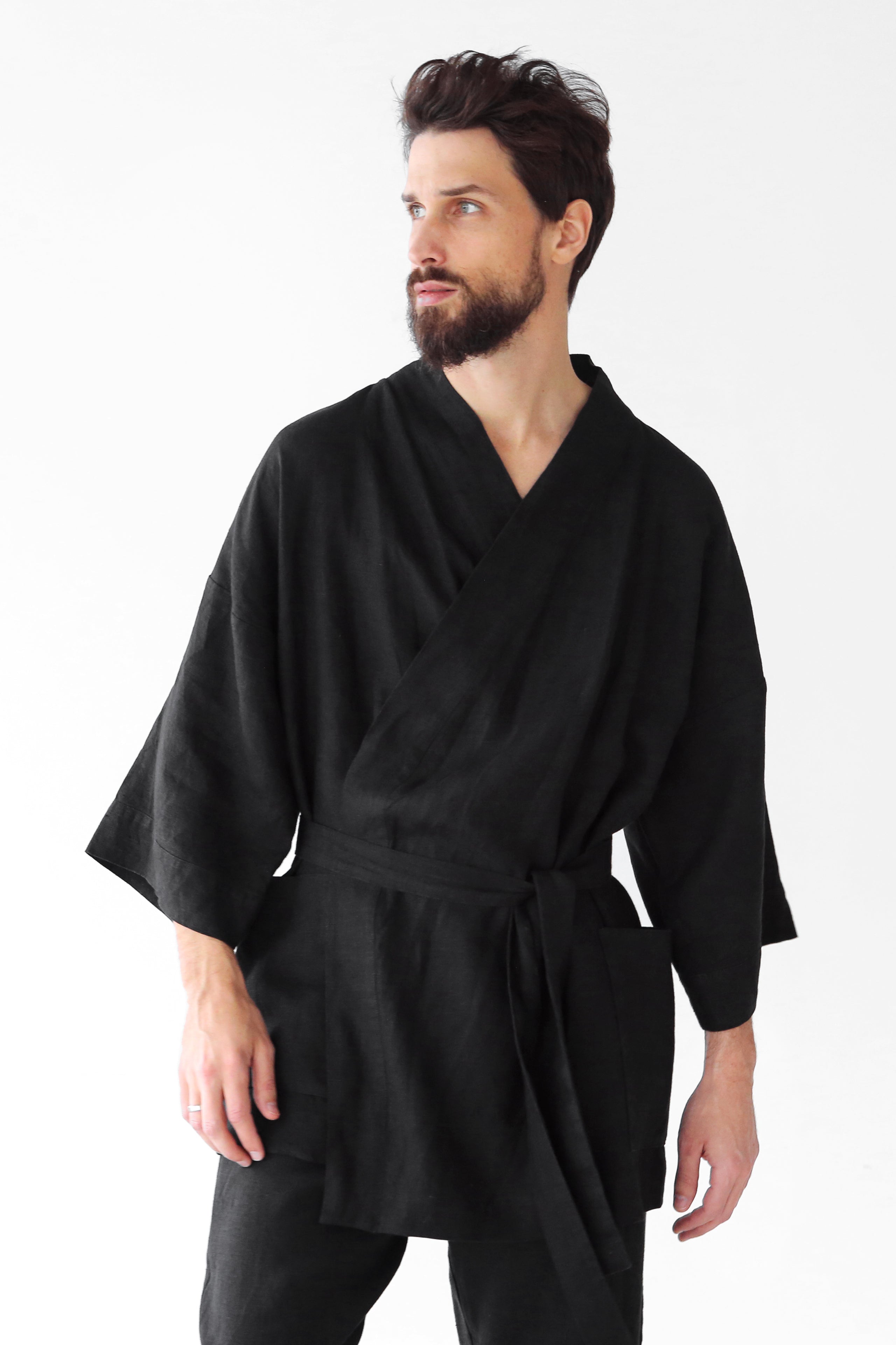 Men’s linen kimono SUGI in Black