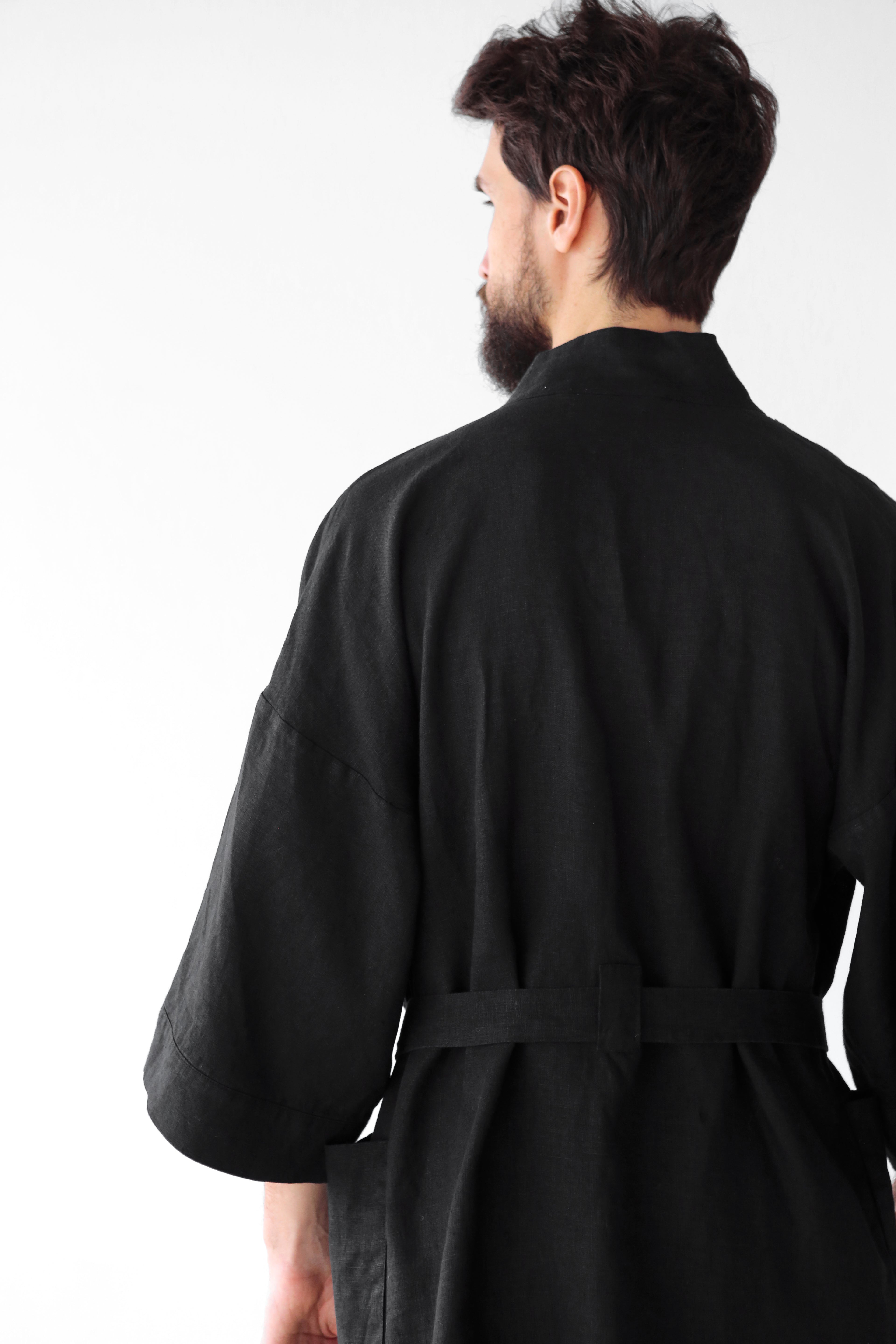 Men’s linen kimono SUGI in Black