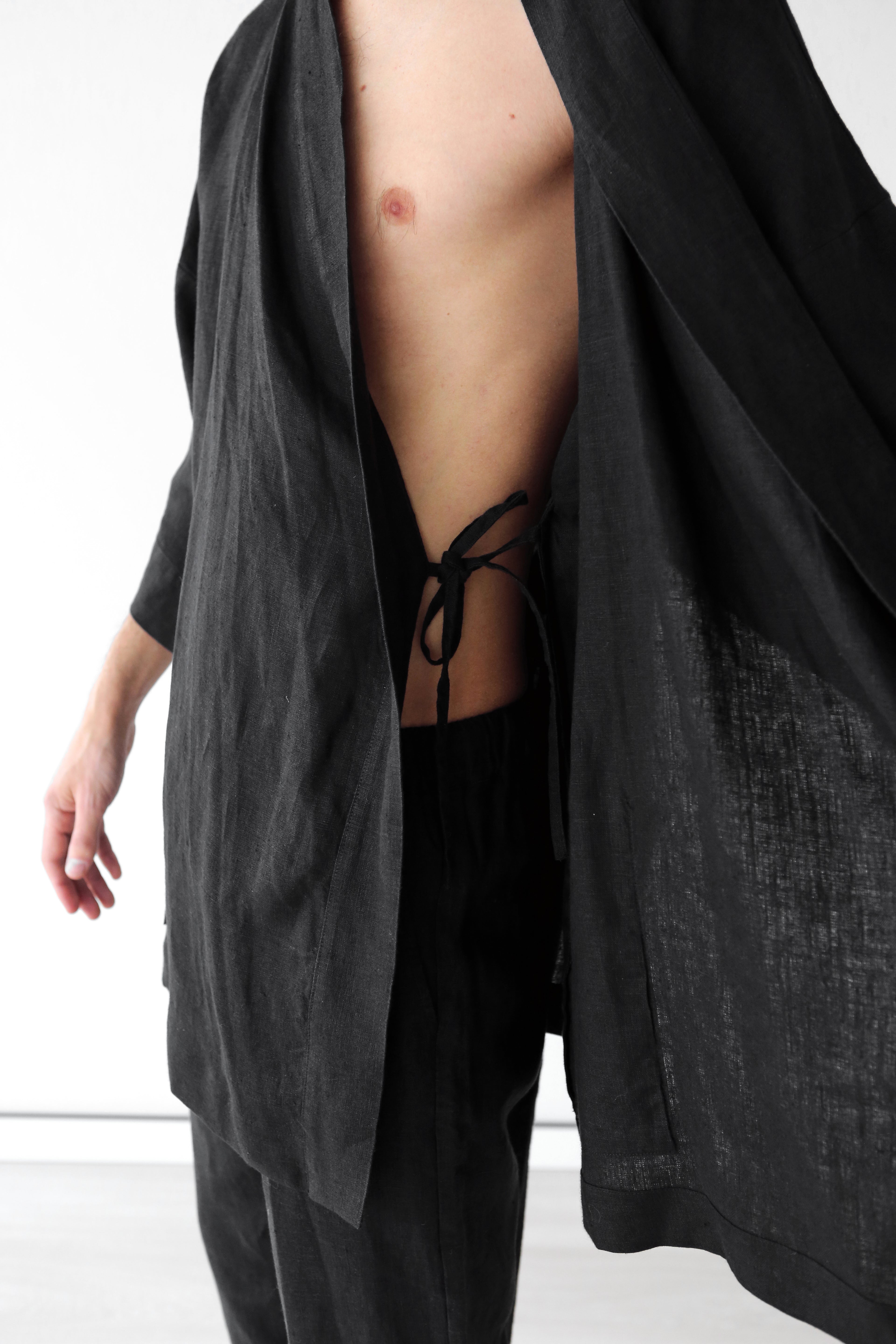 Men’s linen kimono SUGI in Black