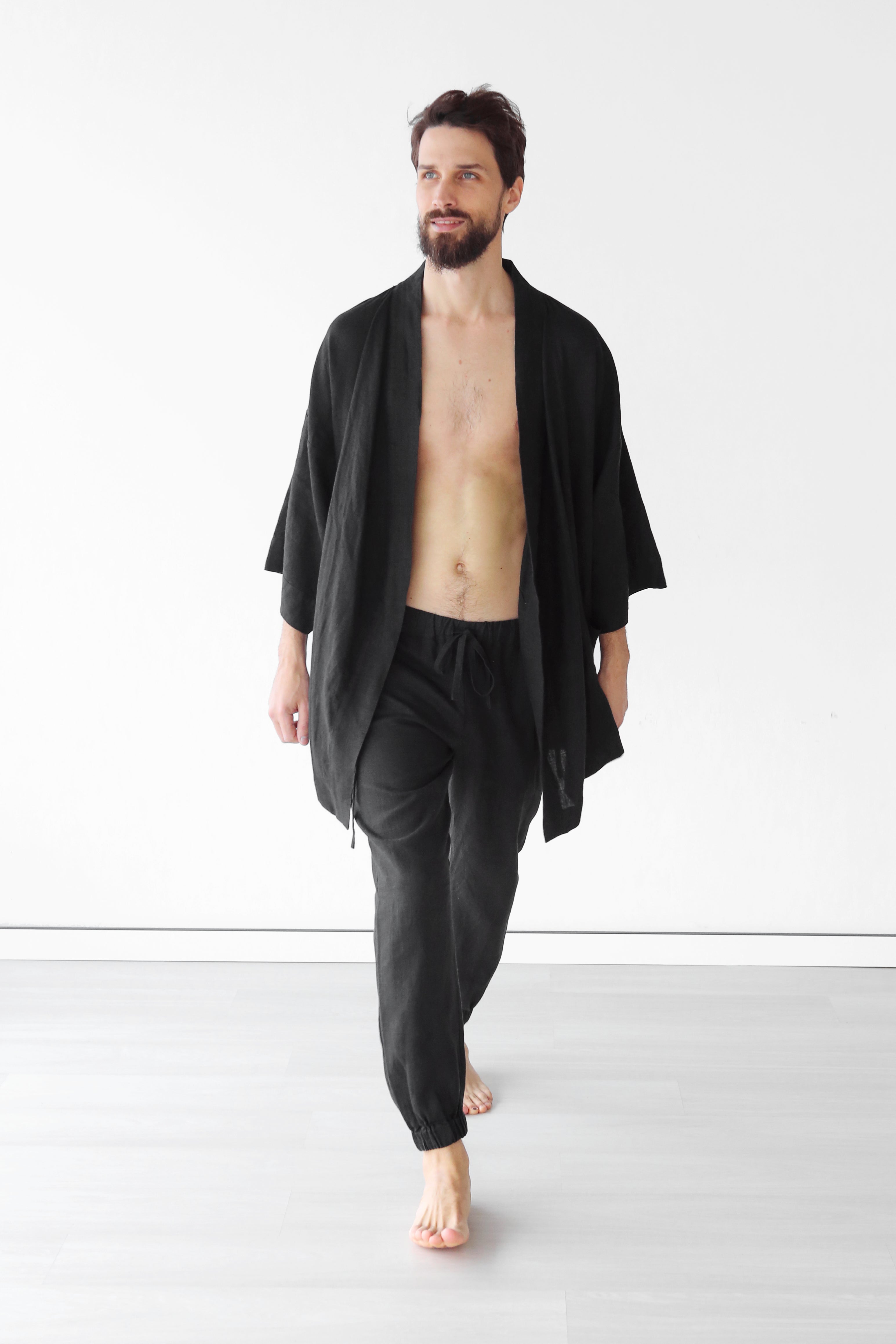 Men’s linen kimono SUGI in Black