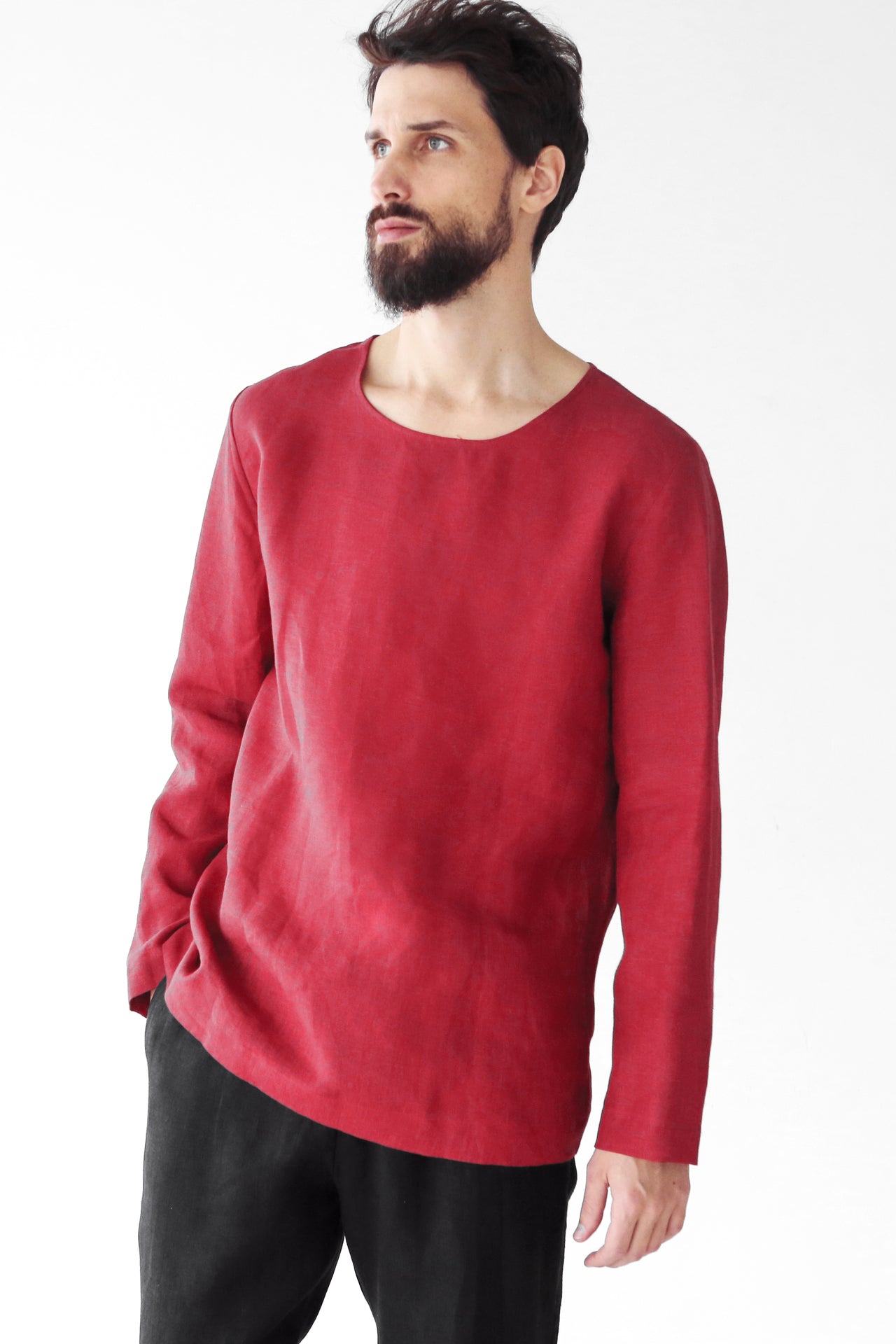 Long Sleeve Linen T-Shirt BIRCH in Red