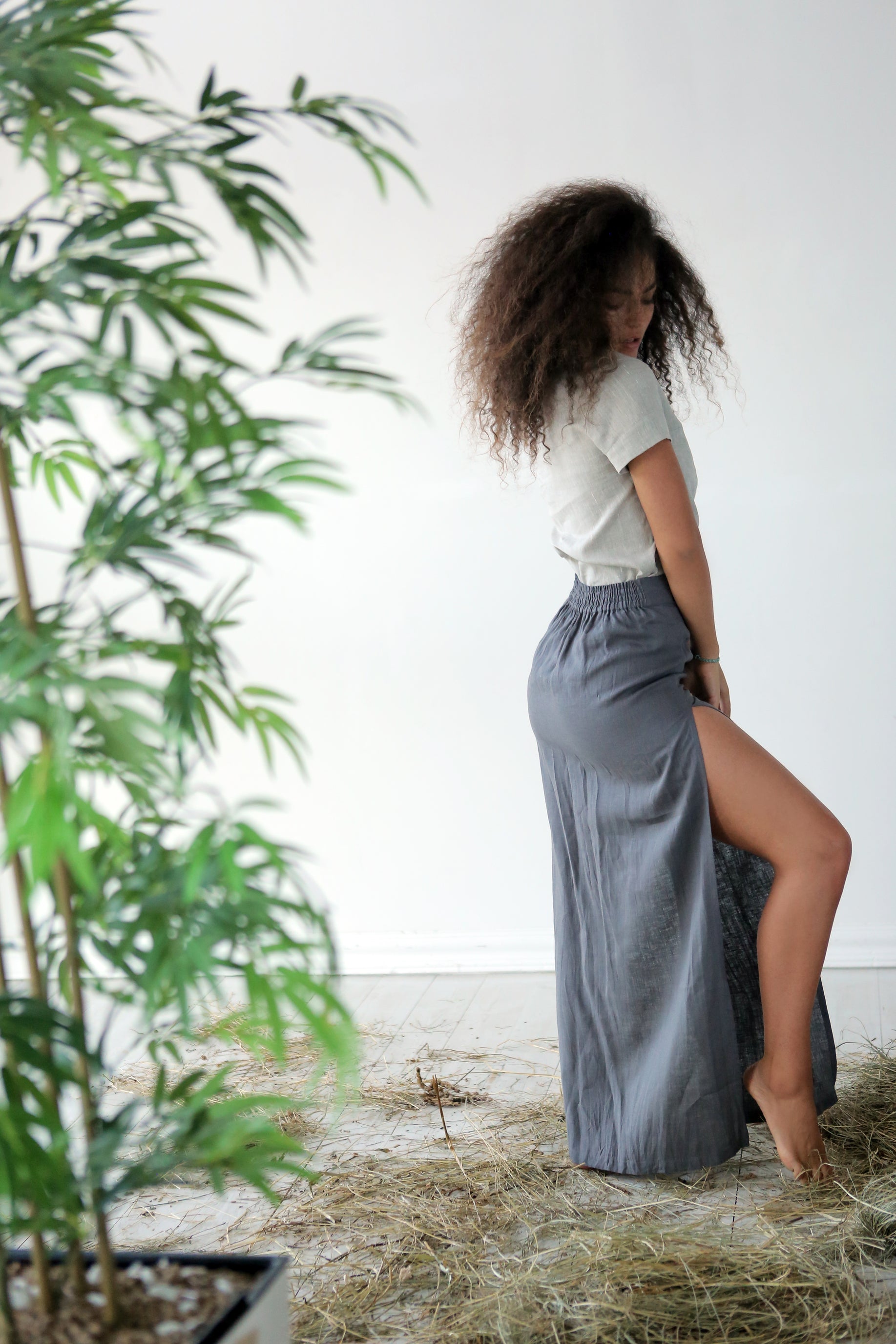 Women’s Linen Skirt SENNA in Dark grey