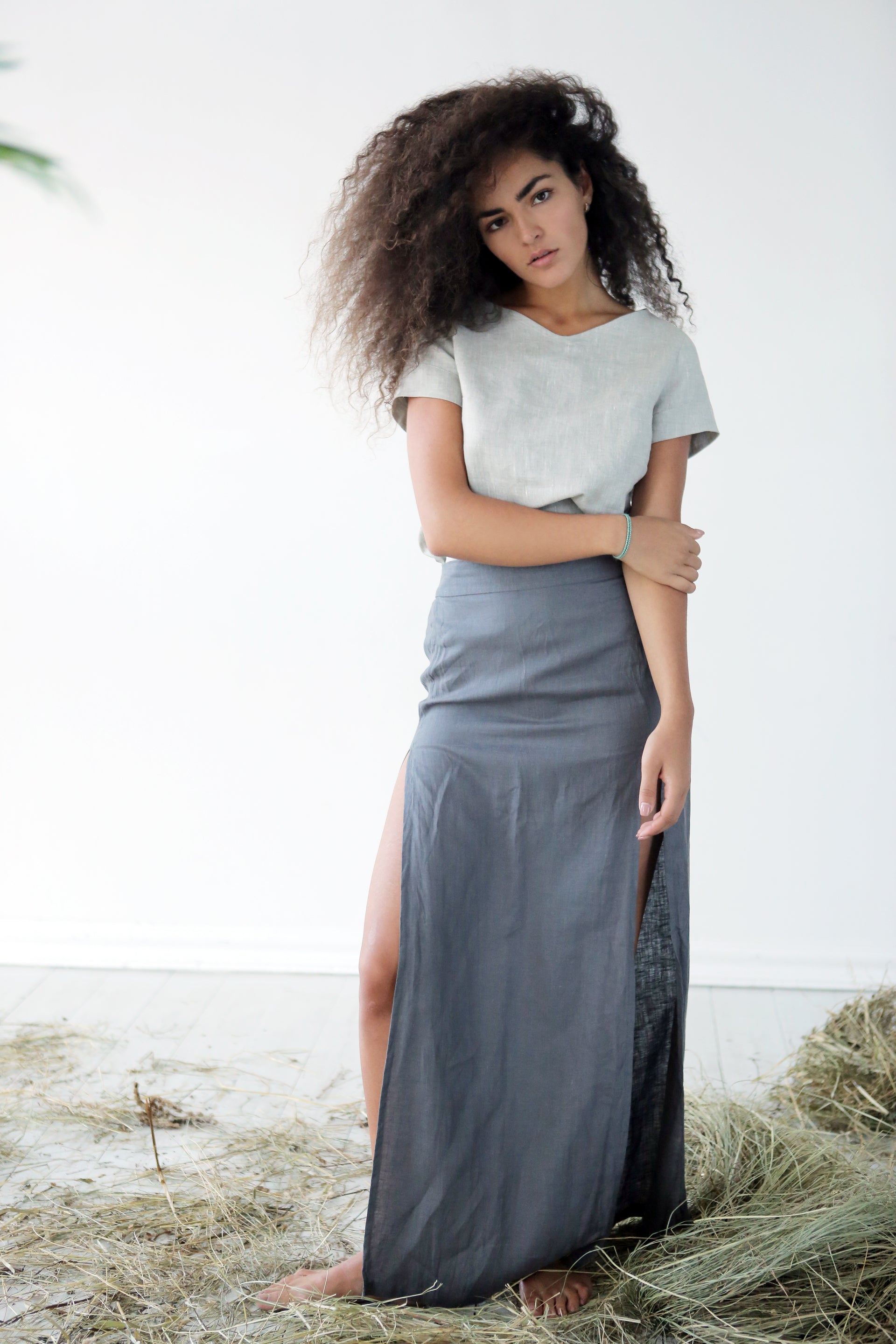 Women’s Linen Skirt SENNA in Dark grey