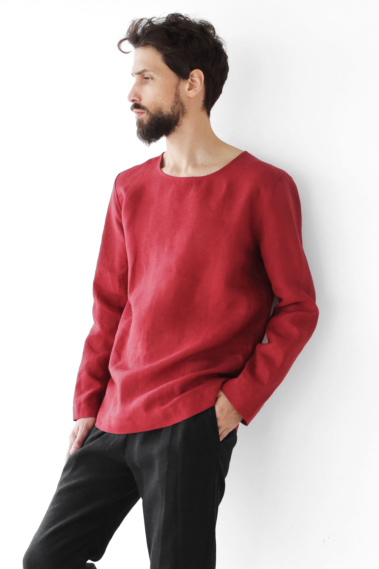 Long Sleeve Linen T-Shirt BIRCH in Red