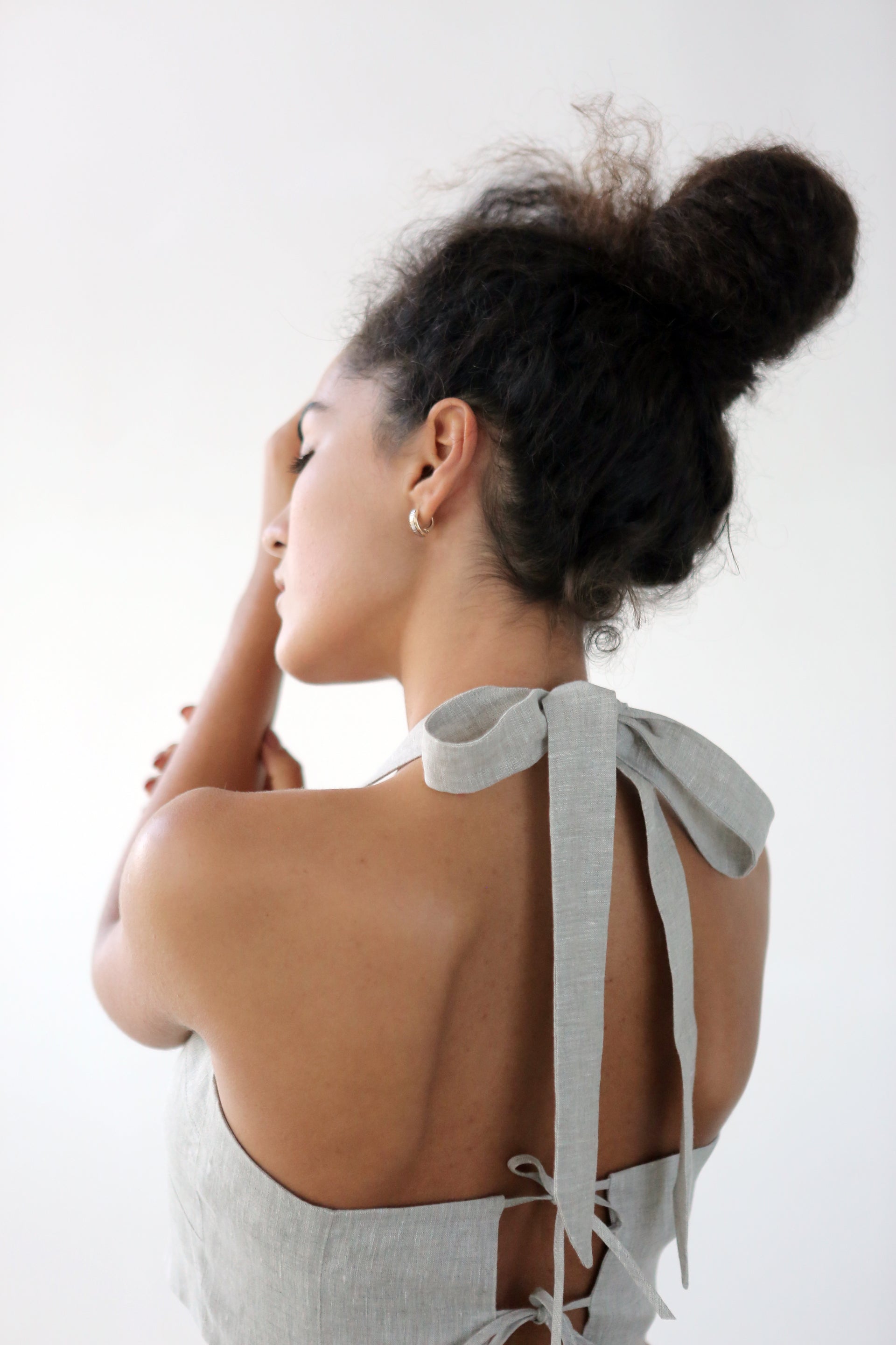 Linen Lace-Up Crop Top IVINA in Beige