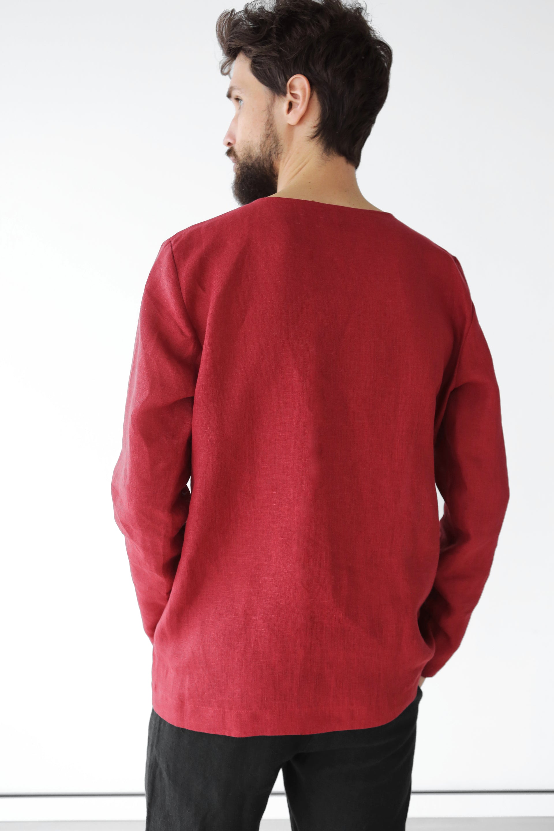 Long Sleeve Linen T-Shirt BIRCH in Red