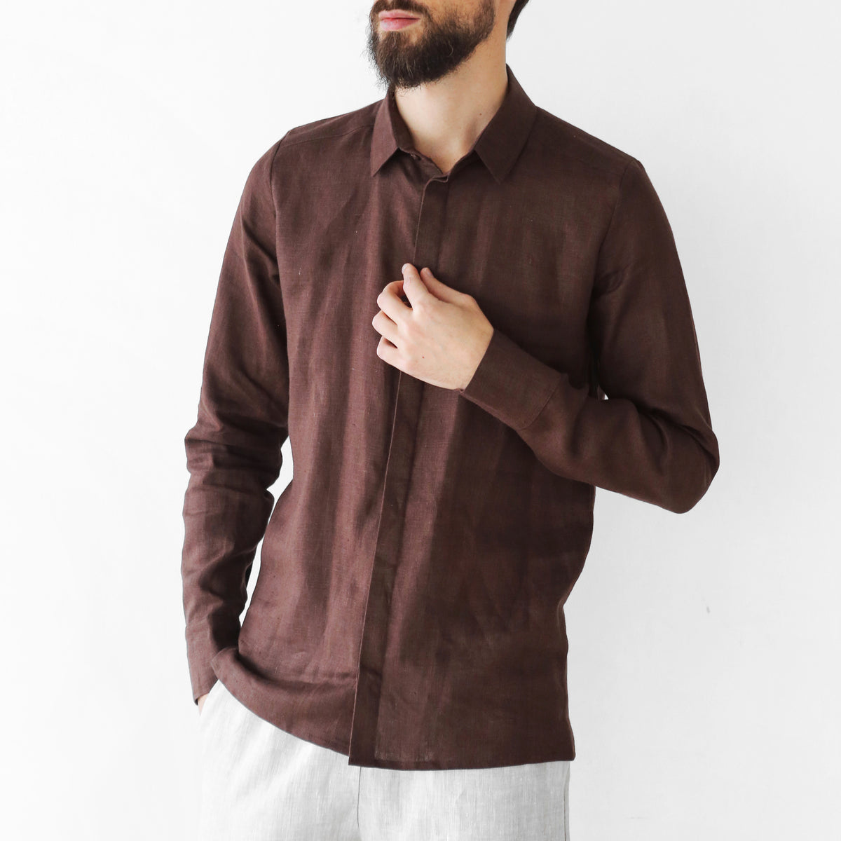 dark brown mens dress shirt Men's Basic Convertible Cuff Regular Fit in 19 36/37 / Dark Brown Quality Details Hisdern Men's Dark Brown Splicing