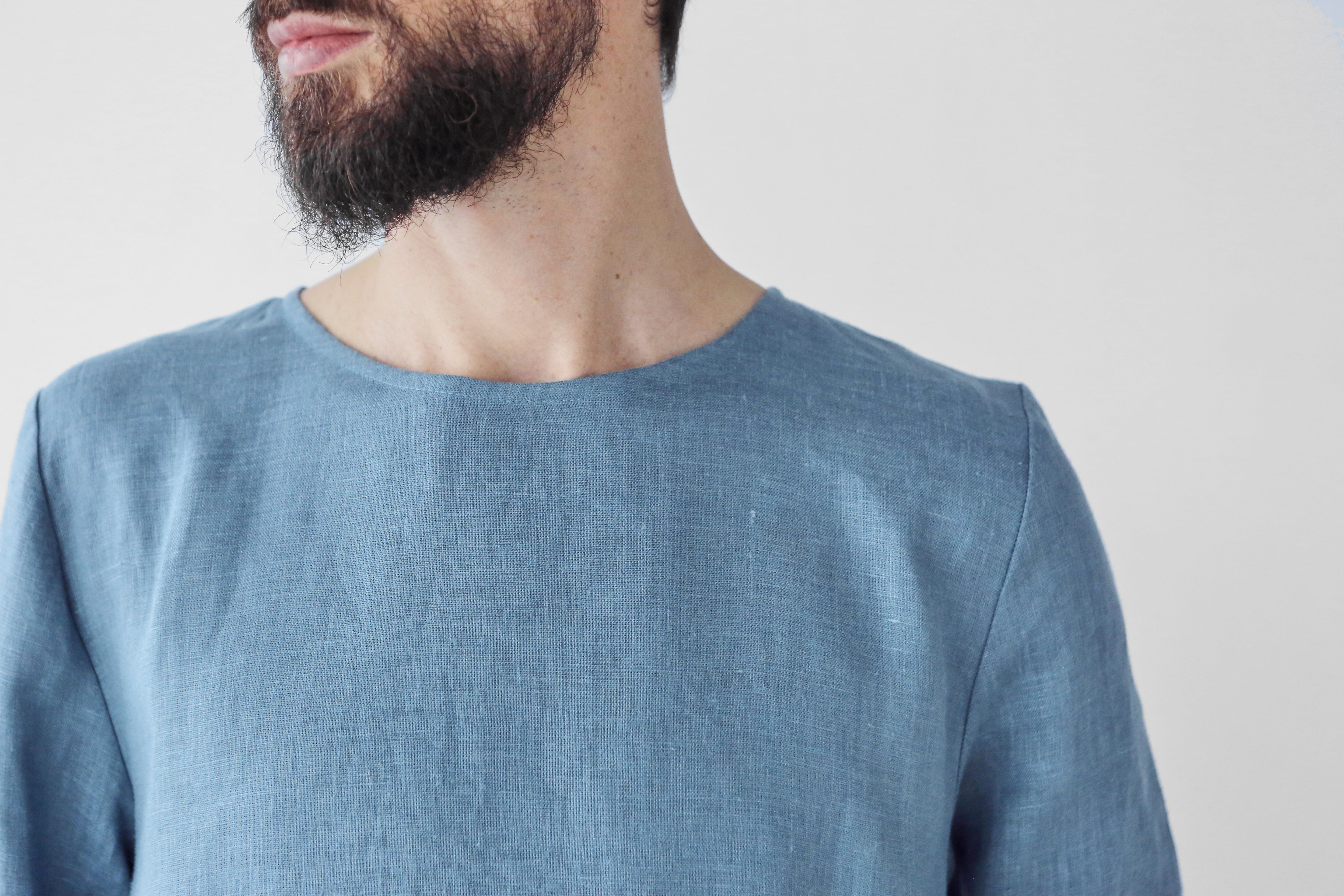 Men’s Long Linen T-Shirt, Kaftan LOTAN in Blue grey