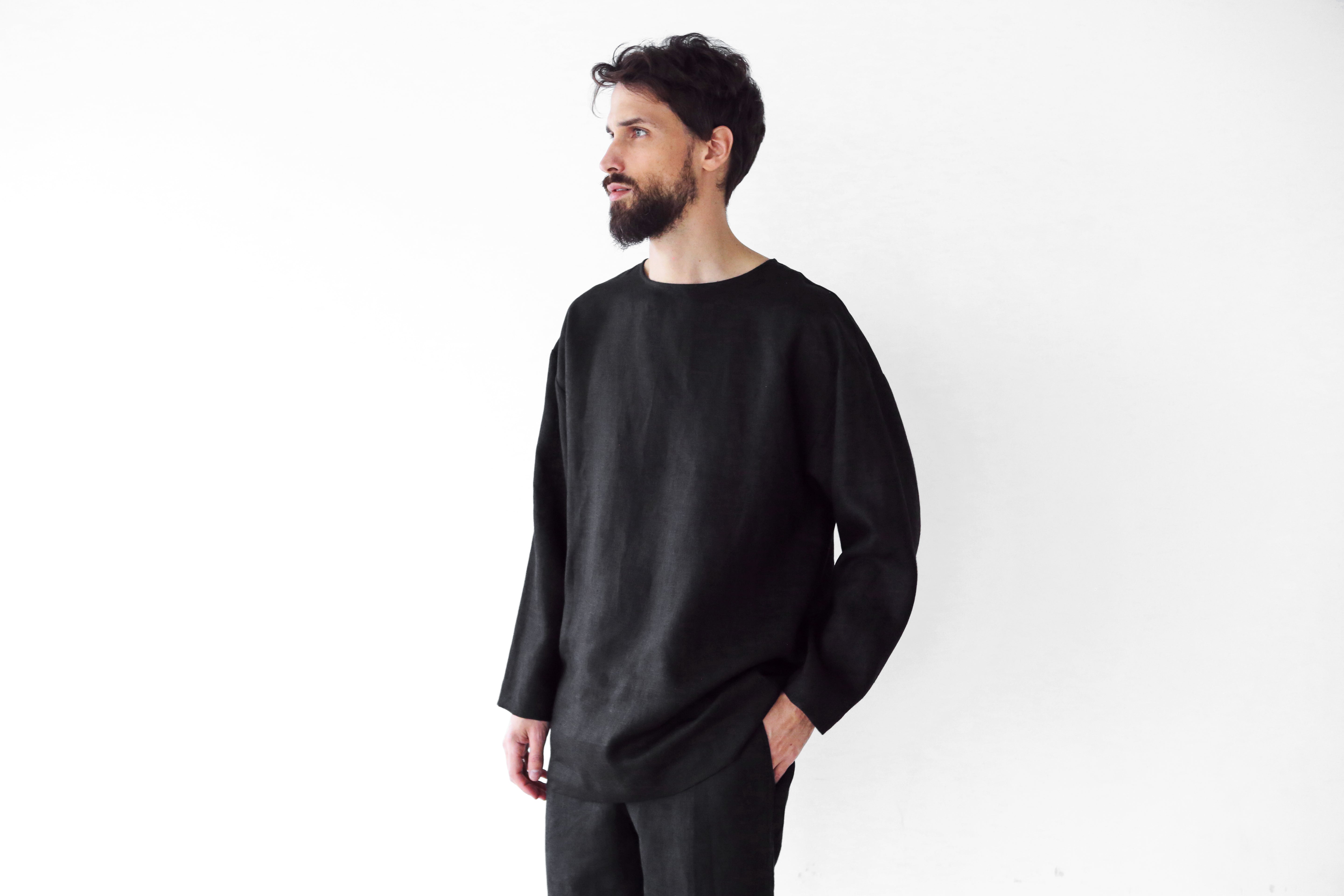 Men’s linen oversizes sweatshirt SAGE in Black