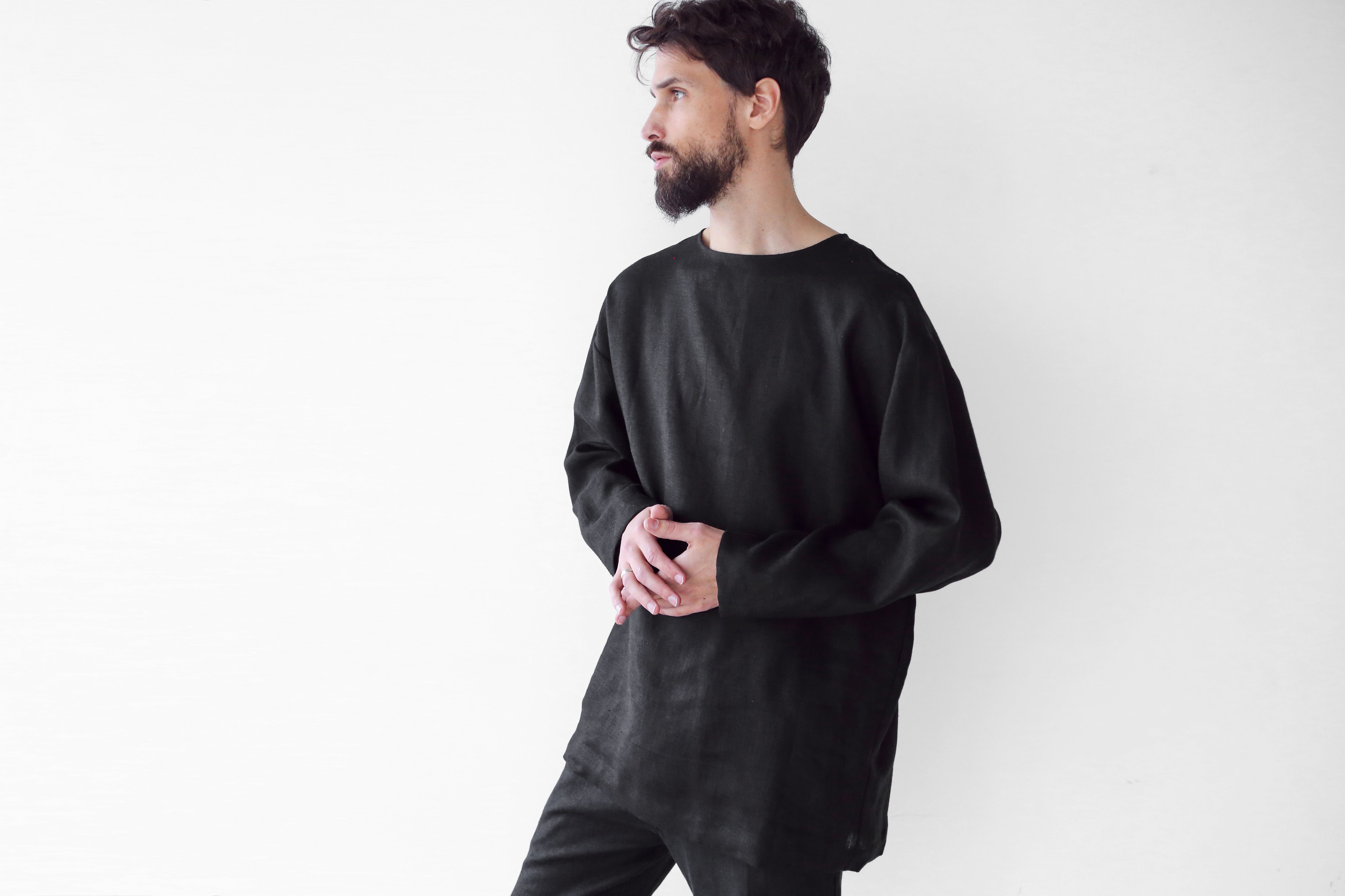 Men’s linen oversizes sweatshirt SAGE in Black