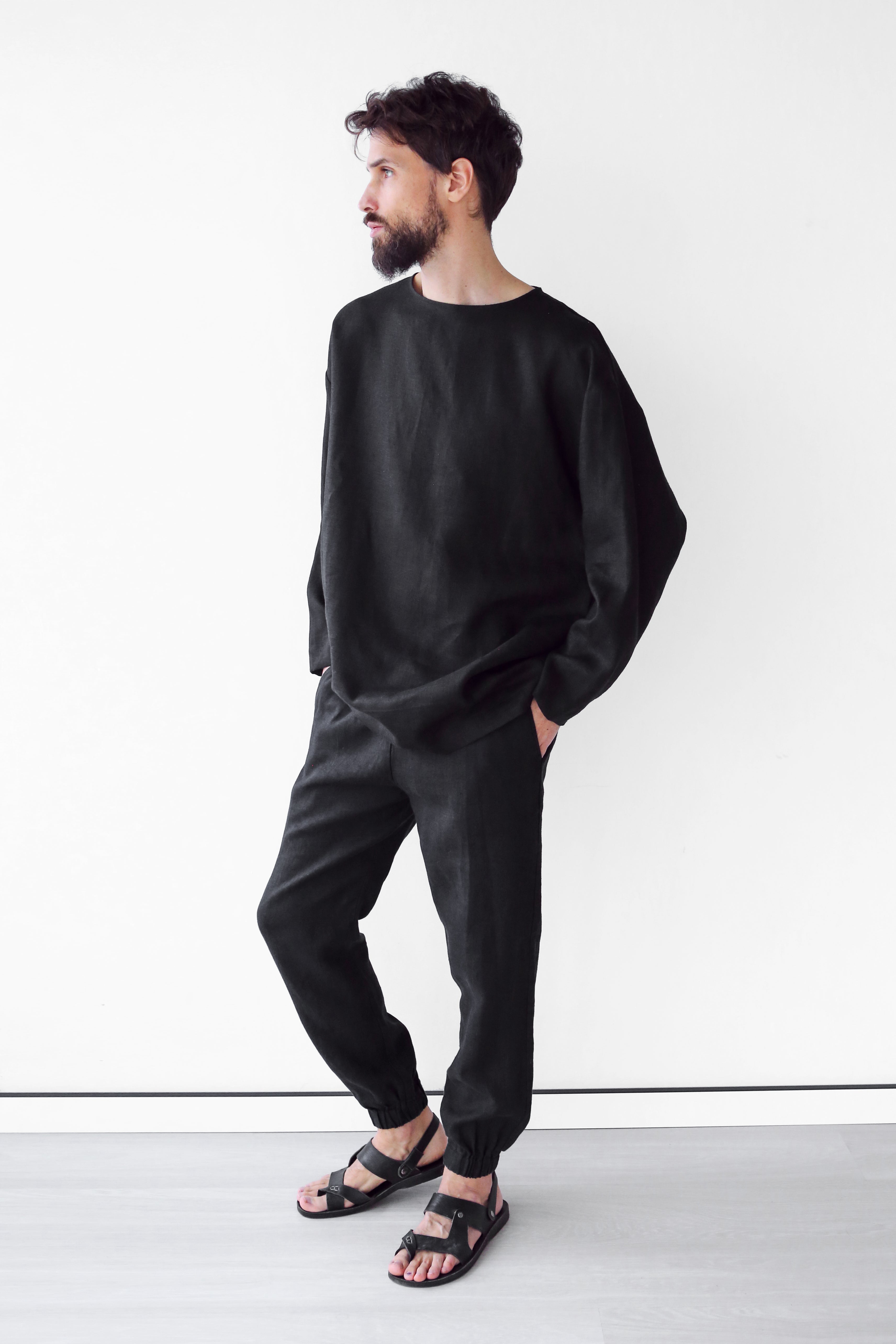 Men’s linen oversizes sweatshirt SAGE in Black