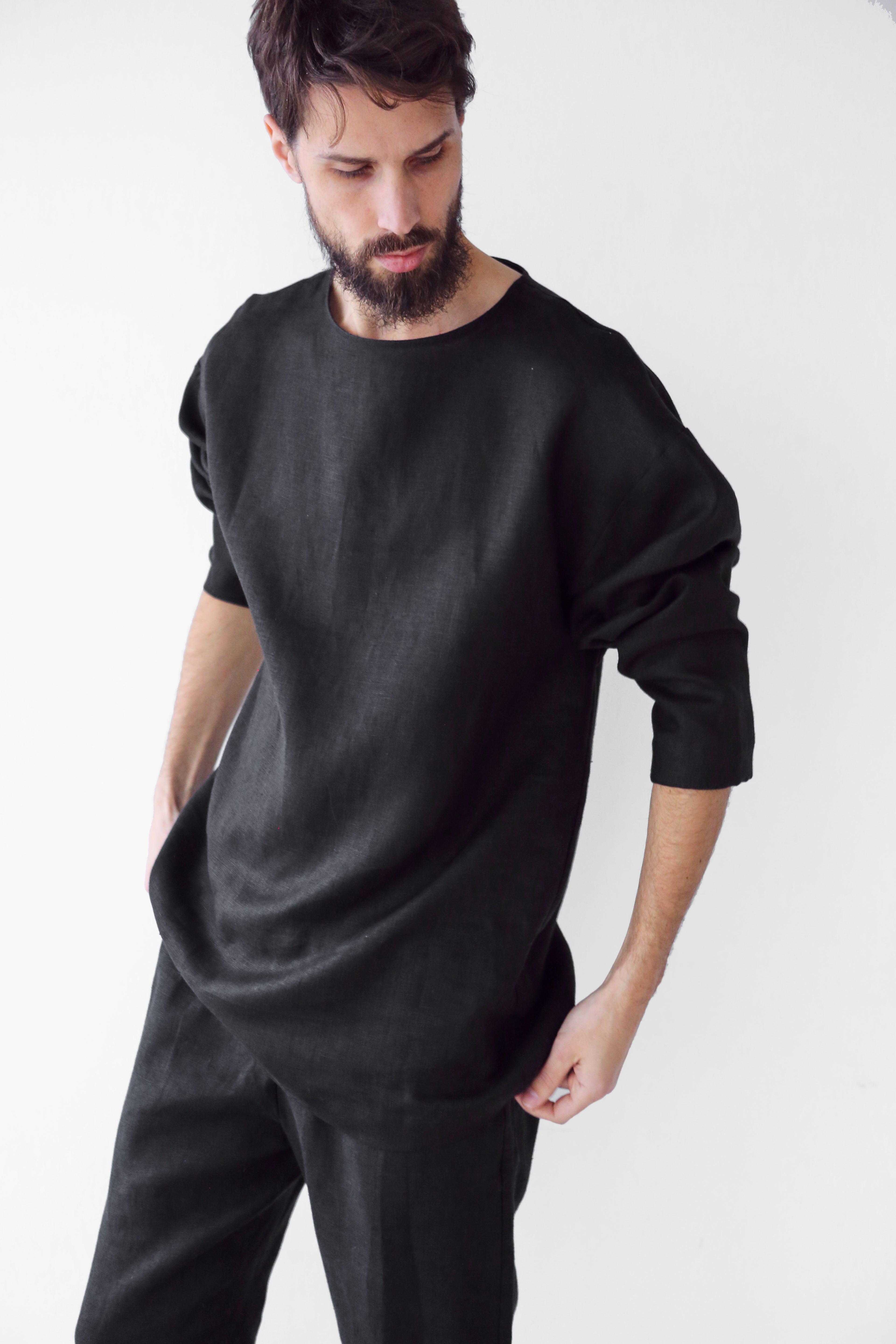 Men’s linen oversizes sweatshirt SAGE in Black