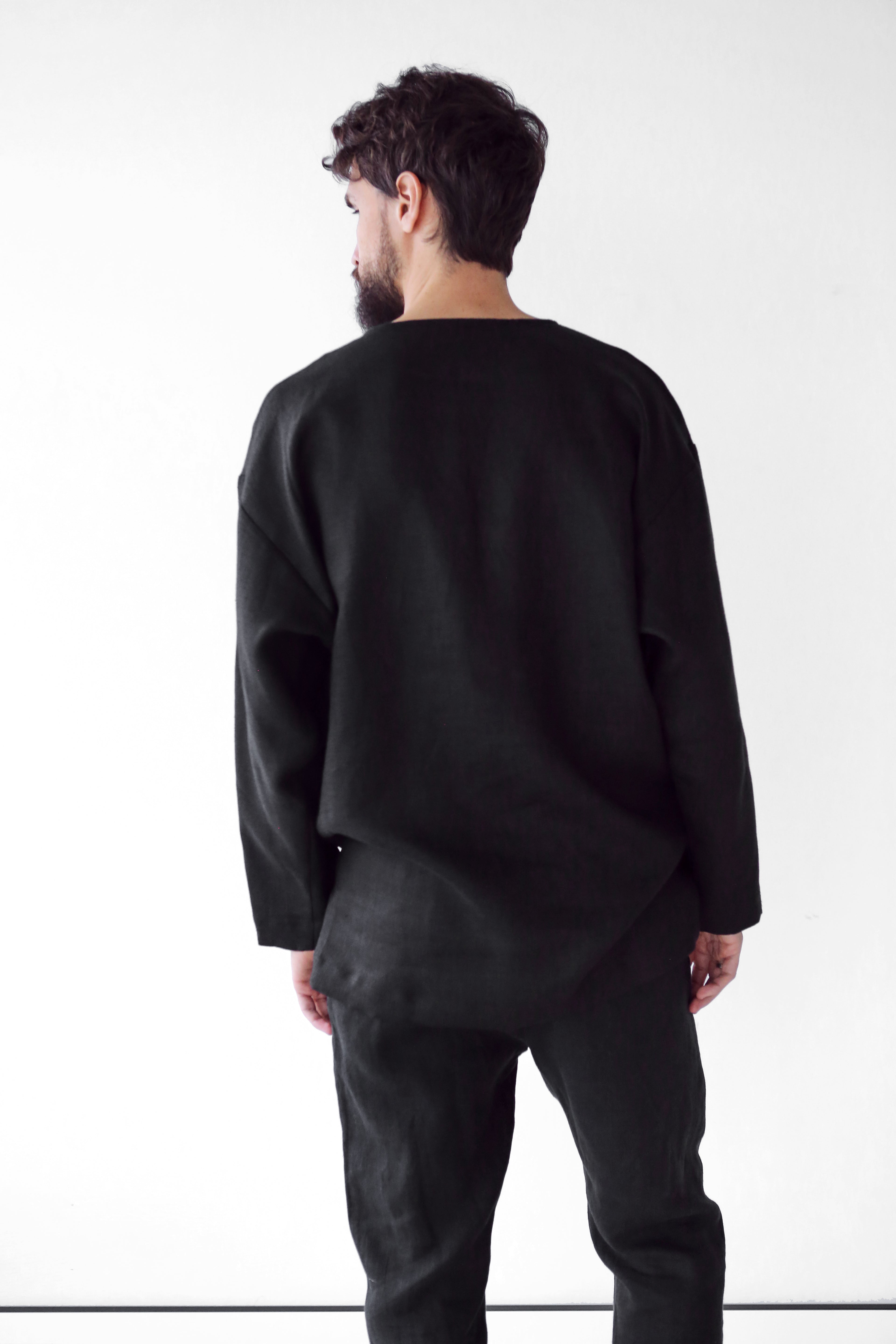 Men’s linen oversizes sweatshirt SAGE in Black
