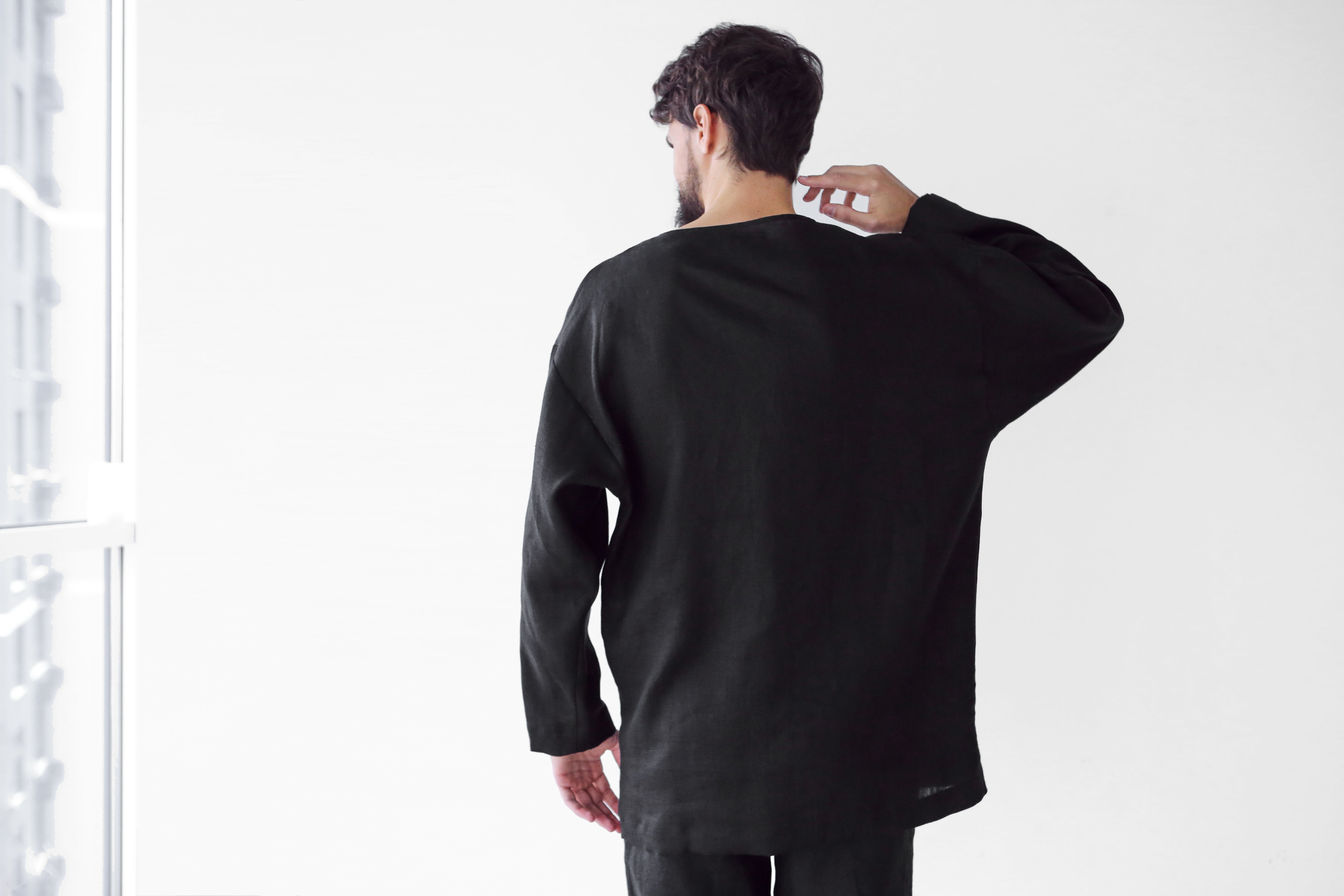 Men’s linen oversizes sweatshirt SAGE in Black