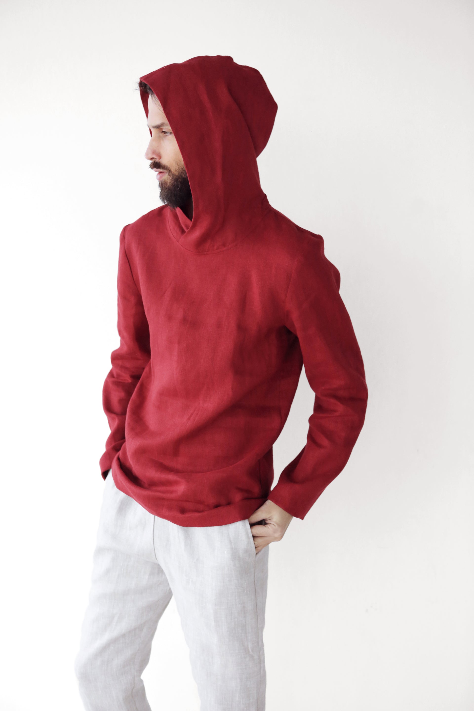 Men’s Linen Hoodie BALSA in Red