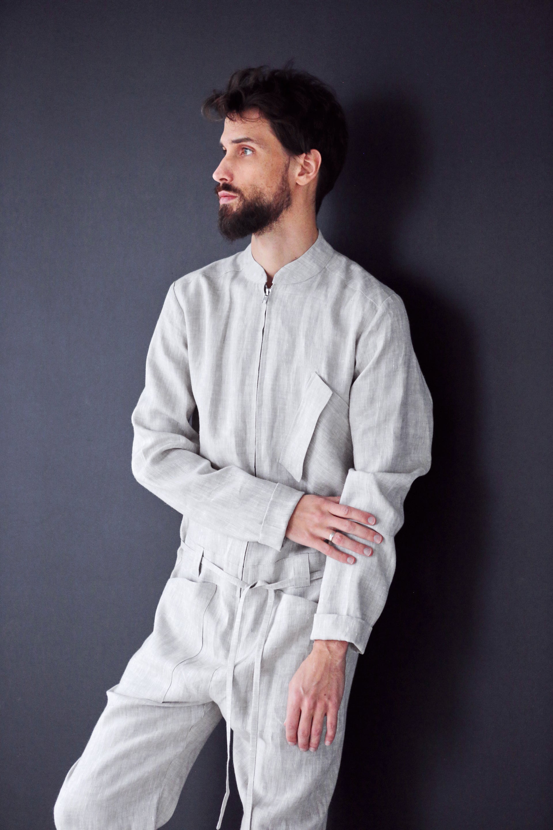 Mens Linen Jumpsuit PALO SANTO in Beige