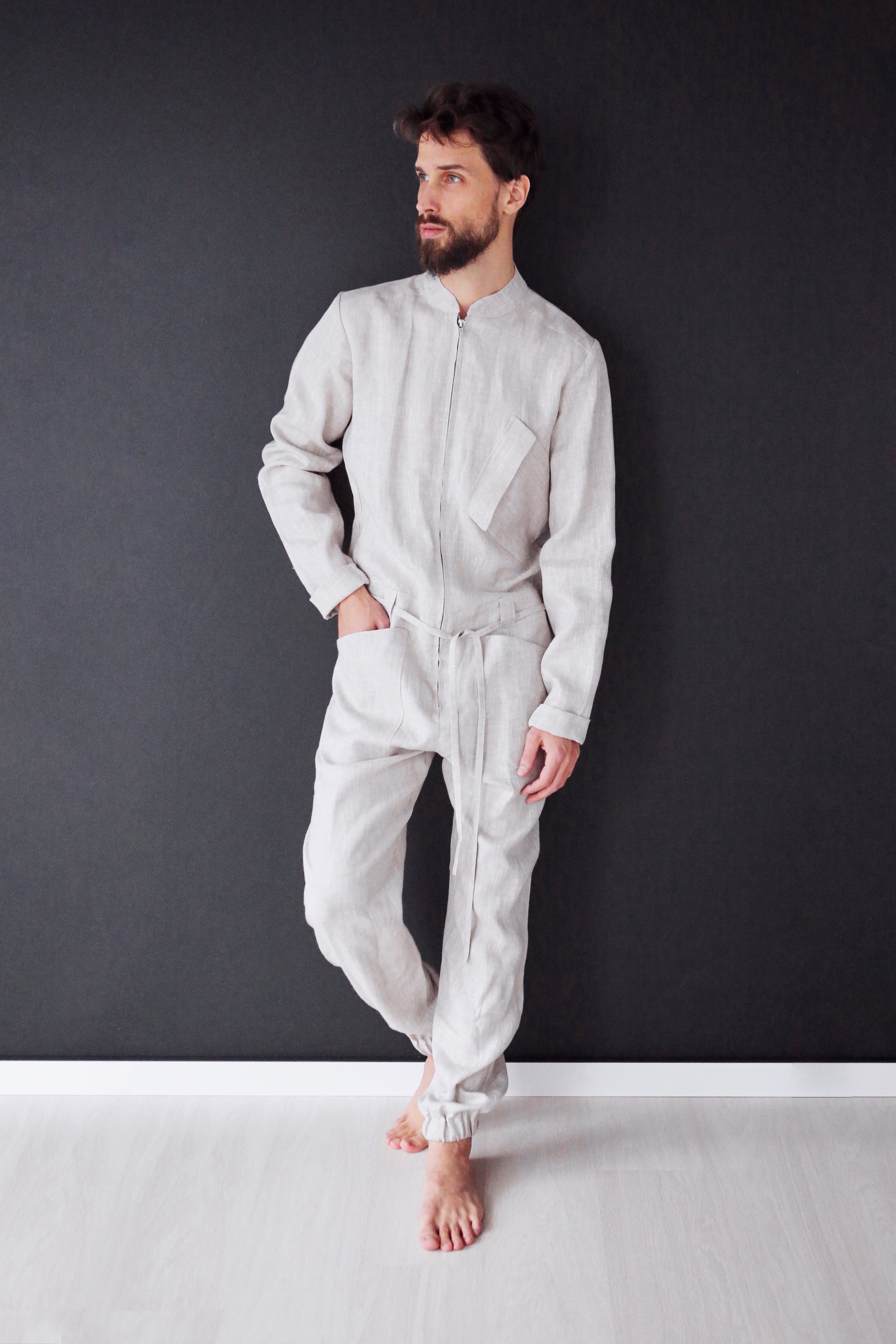 Mens Linen Jumpsuit PALO SANTO in Beige