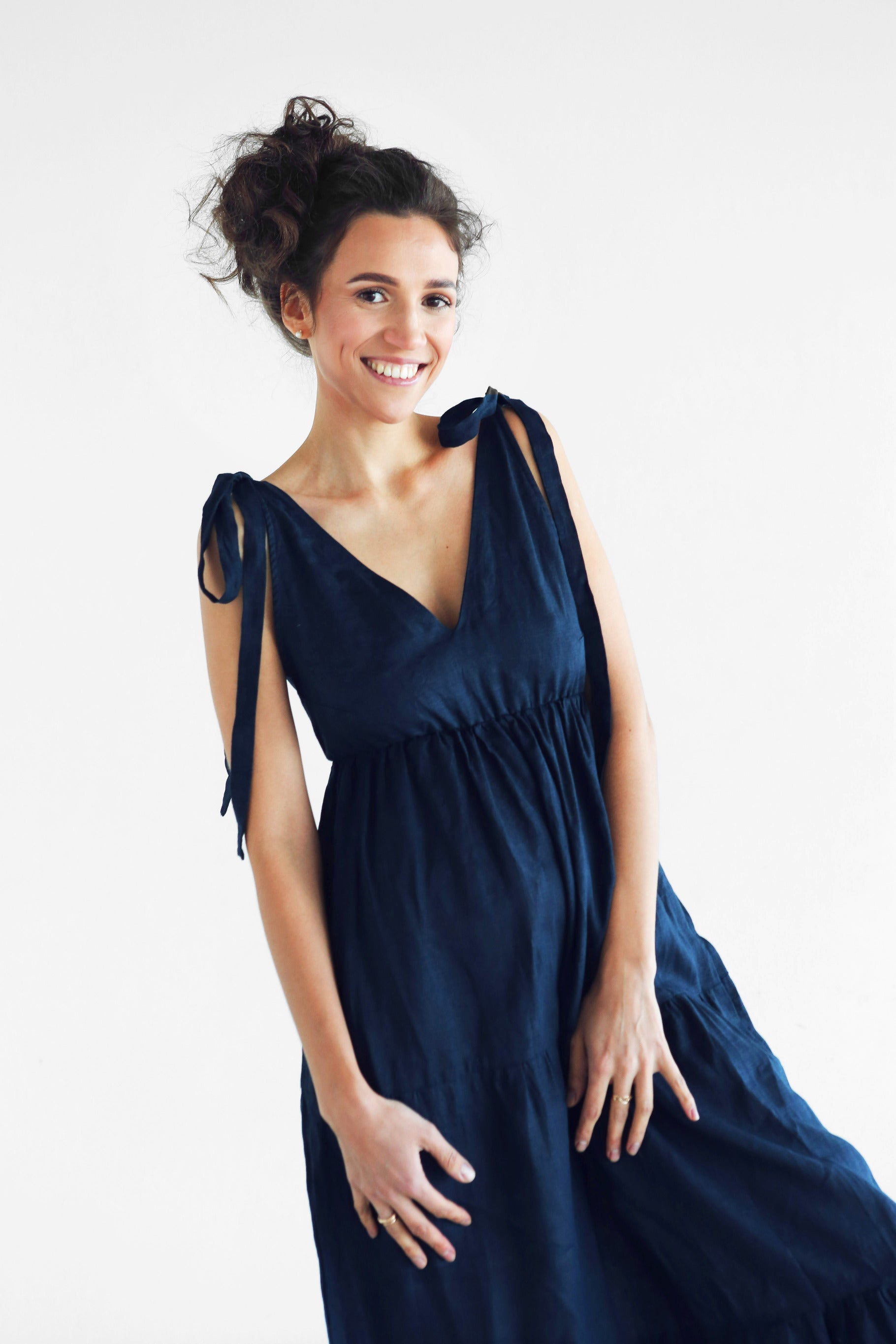 Women's Linen Sundress MELIA in Dark blue