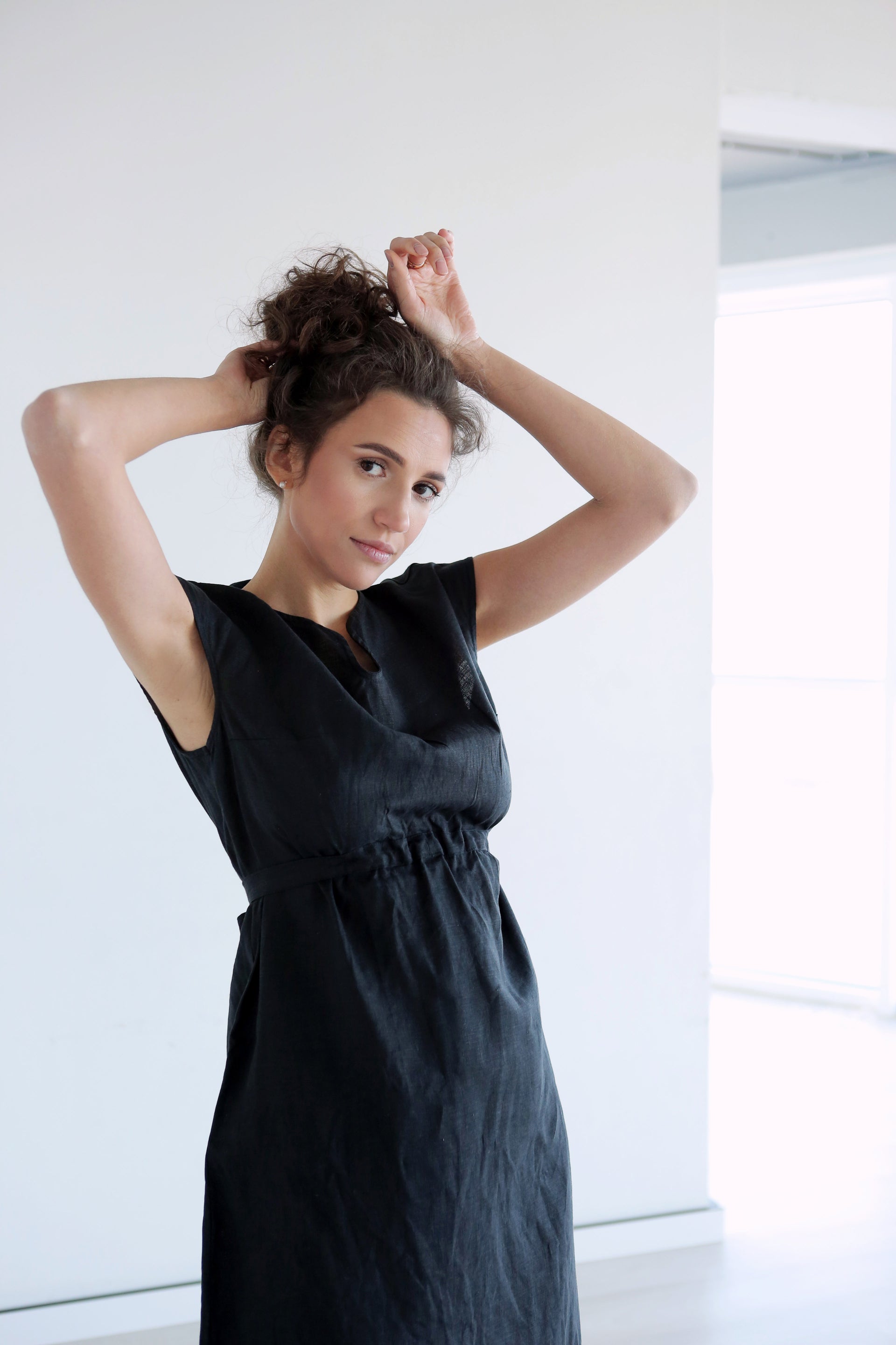 Women’s Belted Midi Dress LINA in Black