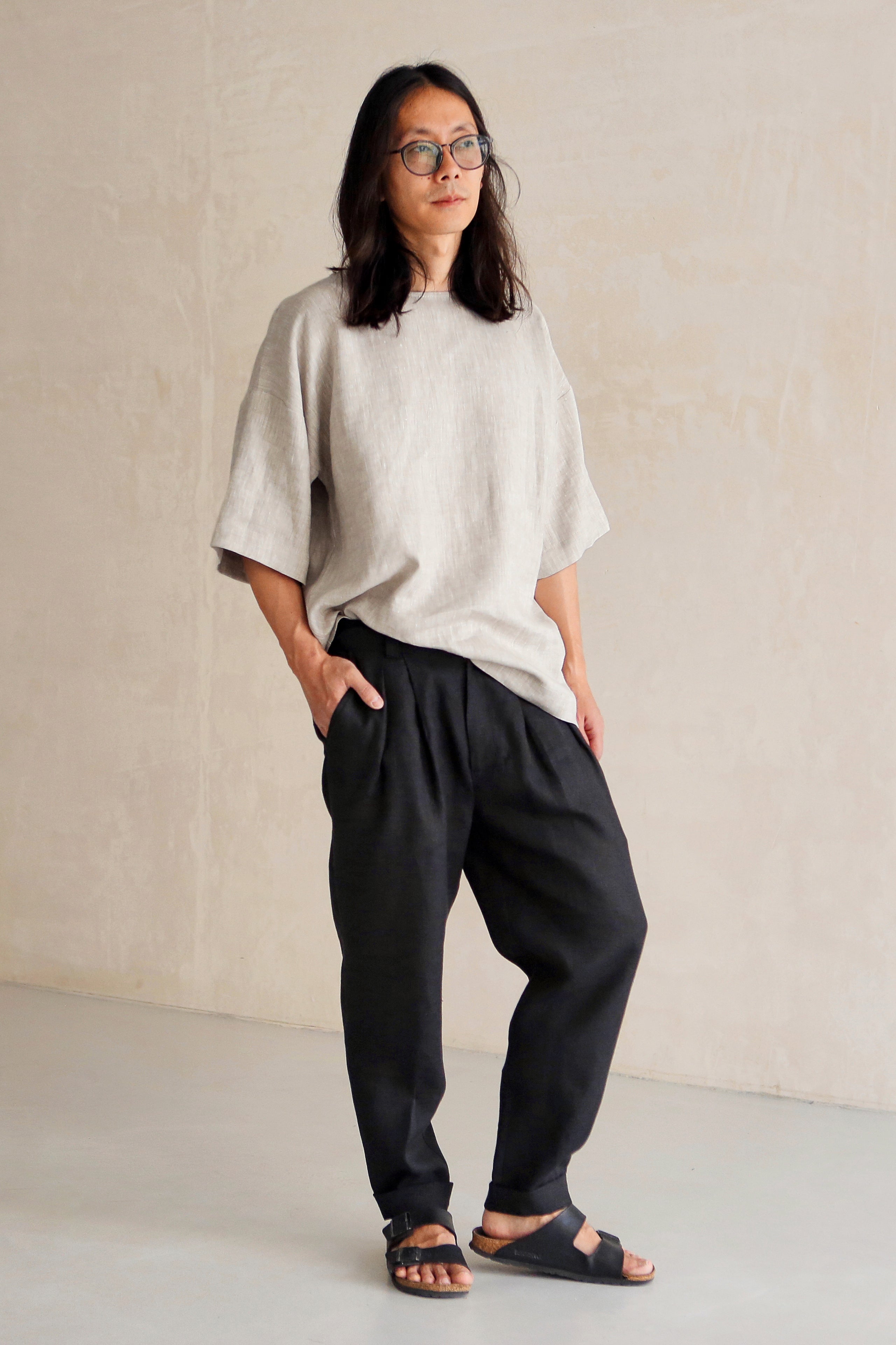 Men’s Oversized Linen T-Shirt LOTUS in Beige