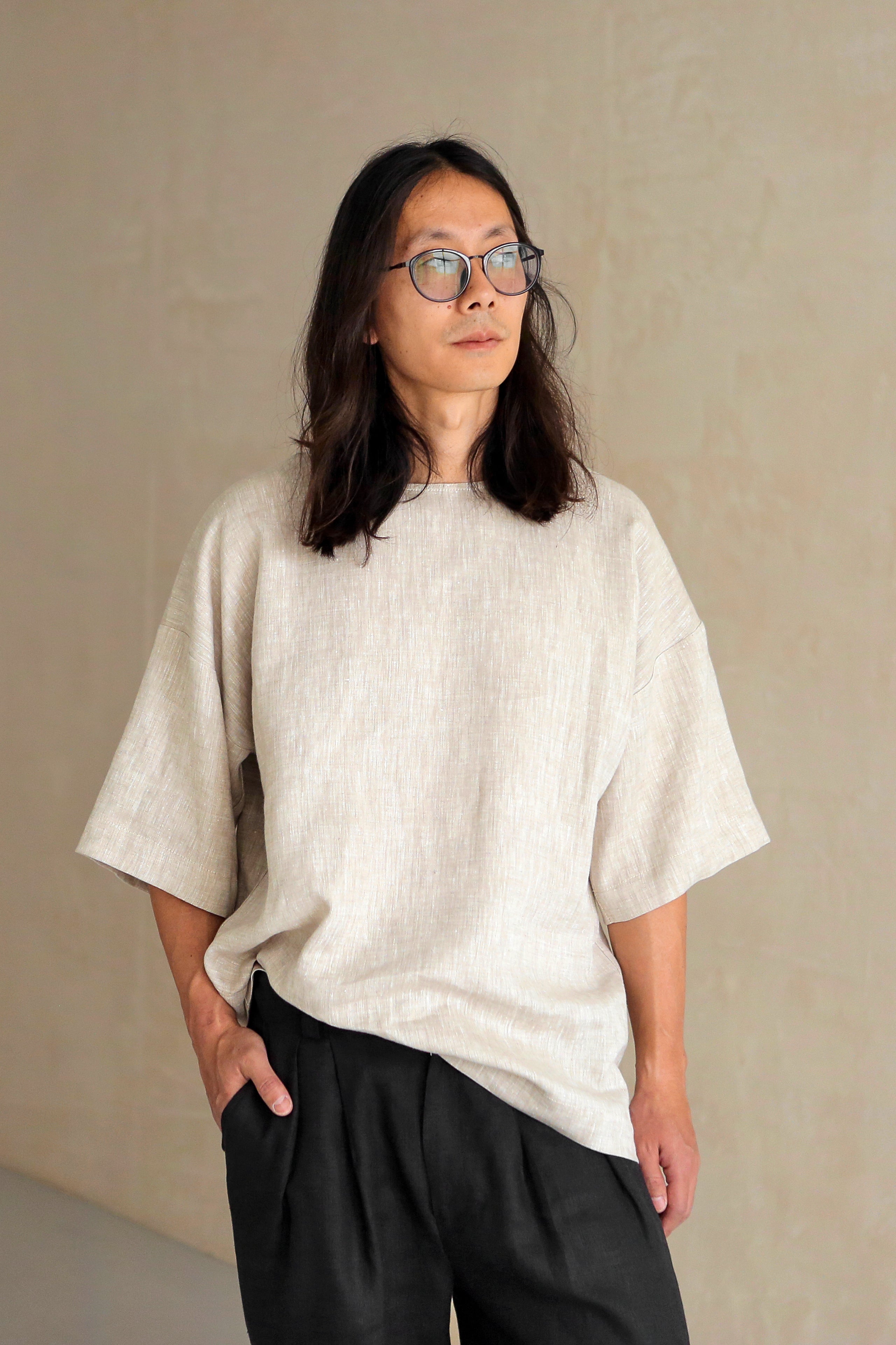 Men’s Oversized Linen T-Shirt LOTUS in Beige